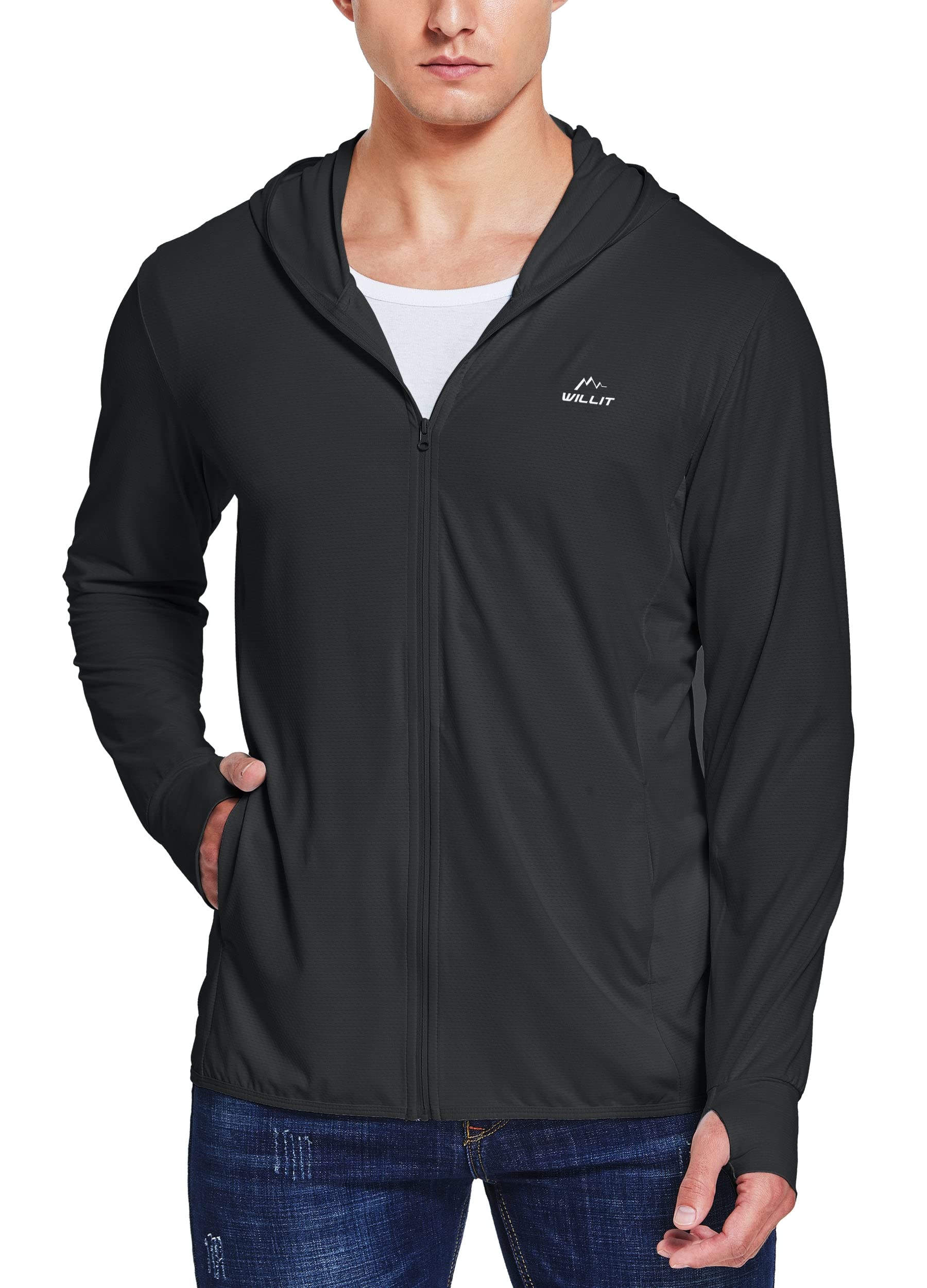 Willit Men's UPF 50+ Sun Protection Hooded Jacket - Lightweight SPF UV Shirt for Hiking, Fishing & Outdoor Activities - Long Sleeve Full Zip Windbreaker for Summer Adventures