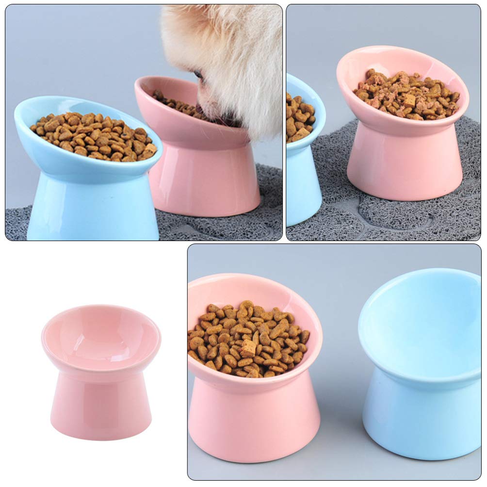 Balacoo 1-Piece Beveled Edge Ceramic Pet Bowl - Elevated High Base Dog & Cat Food Dish - Durable Pet Feeder for Small & Large Breeds - Perfect for Dry/Wet Food, Water, and Treats - Ideal for Home, Travel, and Outdoor Use