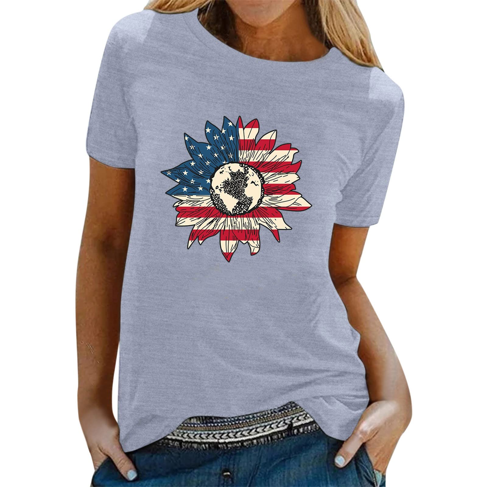 Reasoncool Women's Printed Independence Day T-Shirt - Casual Short Sleeve Round Neck Loose Fit Top for Women | Perfect for 4th of July Celebrations, Summer Outings & Casual Wear