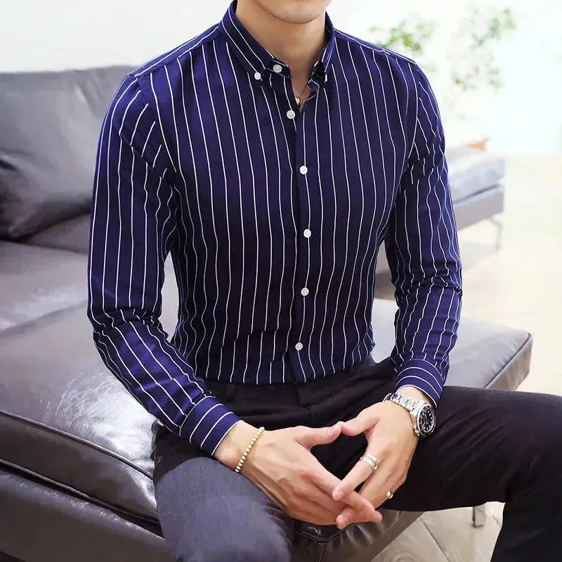 Premium Men's Striped Dress Shirt for Business & Formal Occasions - Office Wear, Weddings & Special Events