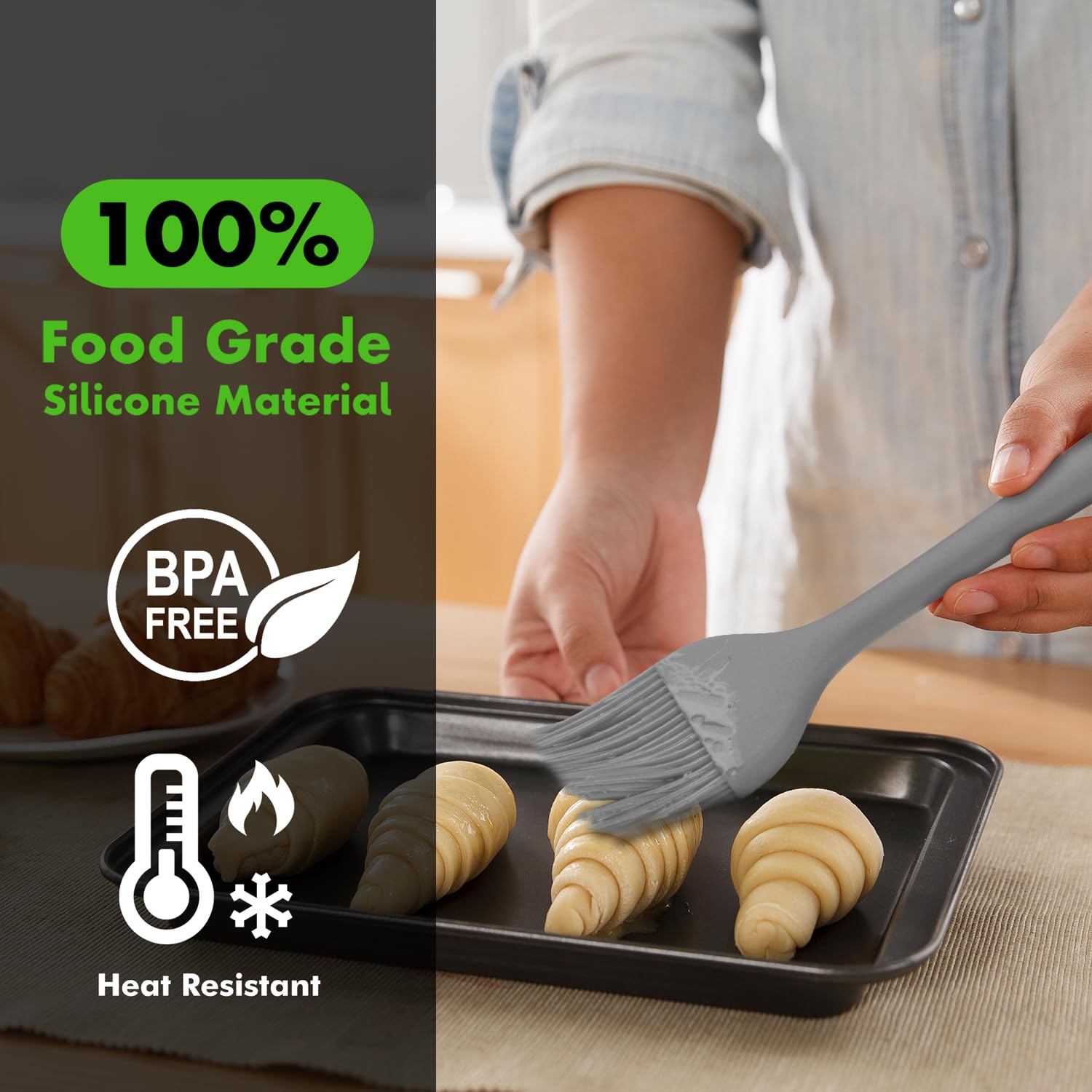 HOTEC Silicone Basting Brushes - Heat Resistant Pastry Brushes for Oil, Butter, Sauce & Marinades - Perfect for BBQ, Grilling, Baking & Cooking - BPA Free & Dishwasher Safe (Grey, 2-Pack) - Ideal for Home Kitchens, Outdoor Barbecues & Professional Bakeries