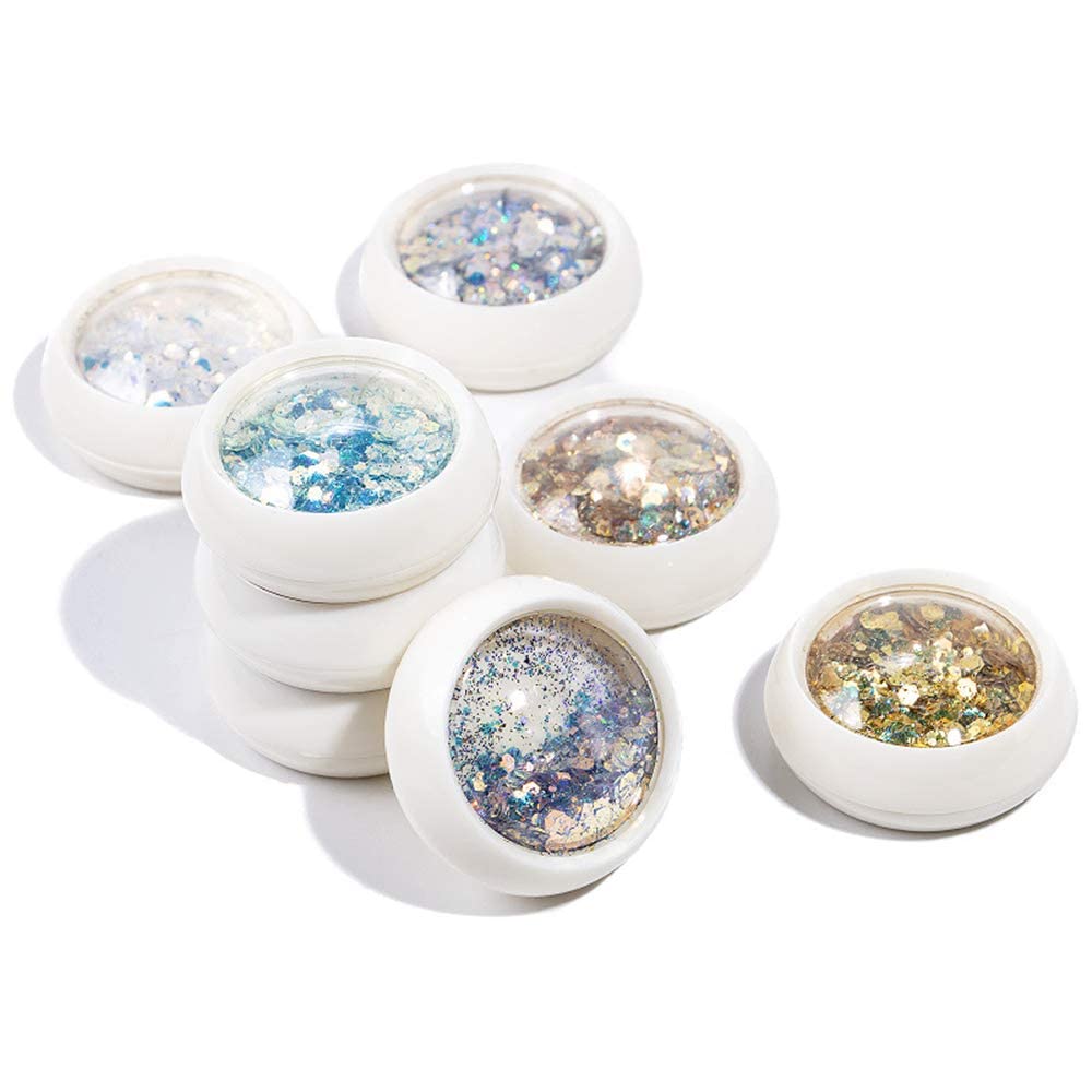8 Colors Iridescent Nail Glitter Flakes Set - 70g Chunky Sequin Mixed Flakes for Nail Art, DIY Manicure & Pedicure - Shimmering Rainbow Glitter for Acrylic Nails, Gel Polish & Salon Designs
