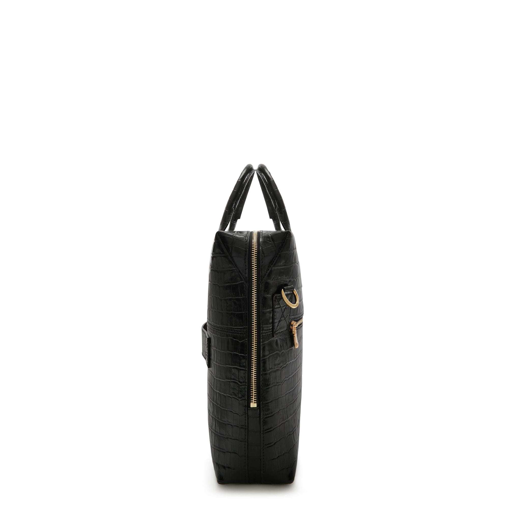 Honoré Anique Crocodile Embossed Black Leather Handbag with 16.4