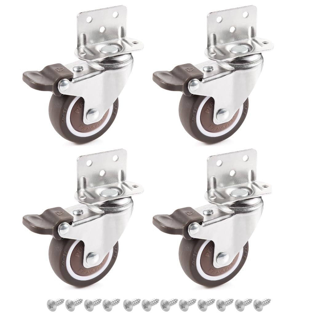 4 Pack 2 Inch Swivel Plate Casters with Brake - Heavy Duty TPE Silent Wheels (240 Lbs Capacity) for Baby Cribs, Furniture, Kitchen Cabinets, Office Chairs & Shopping Carts - Smooth Rolling Replacement Casters for Home & Commercial Use