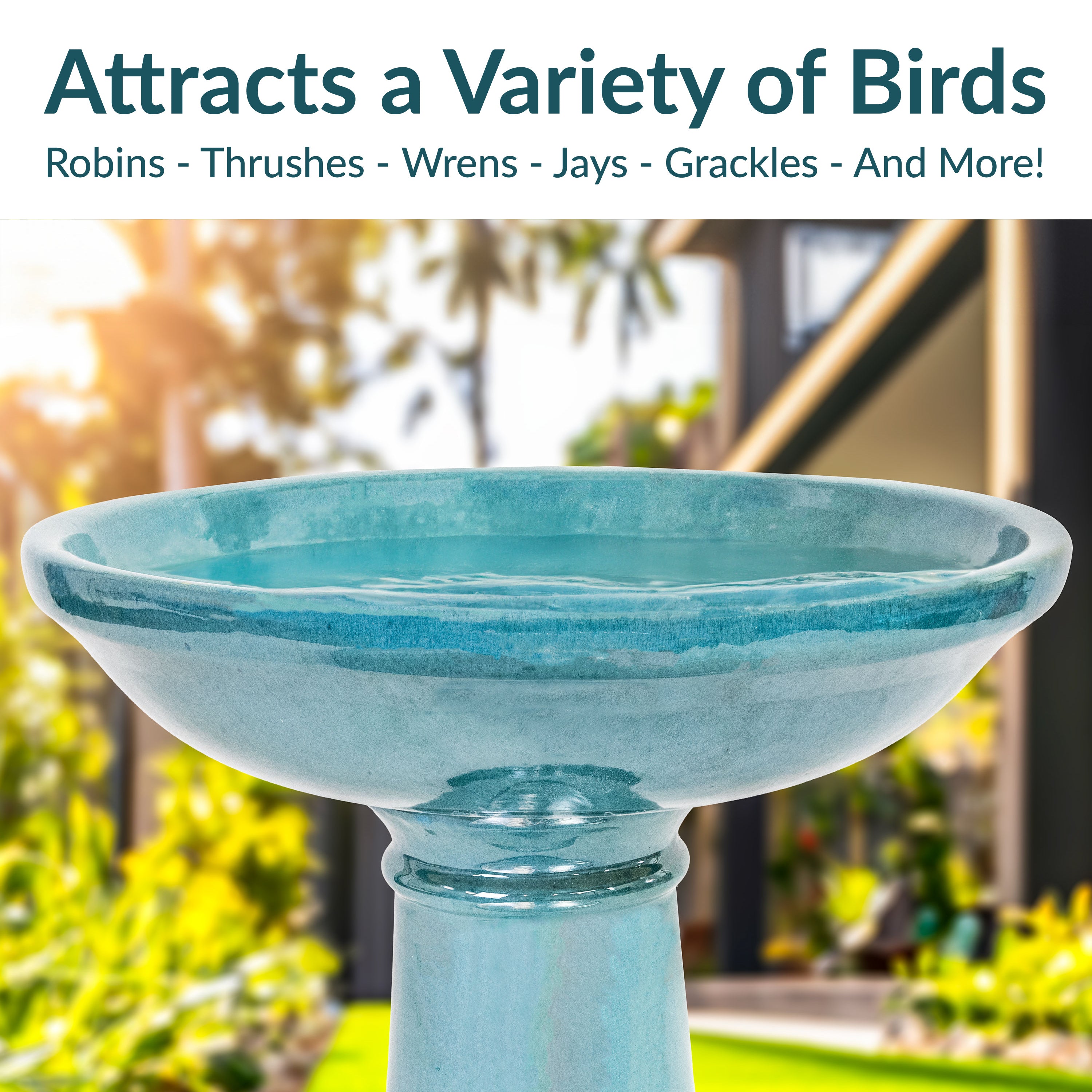 Sunnydaze Calais Glazed Ceramic Bird Bath - Jade Green Outdoor Garden Decor, 25 Inch Height for Birds & Wildlife, Perfect for Backyard, Patio & Garden Decoration