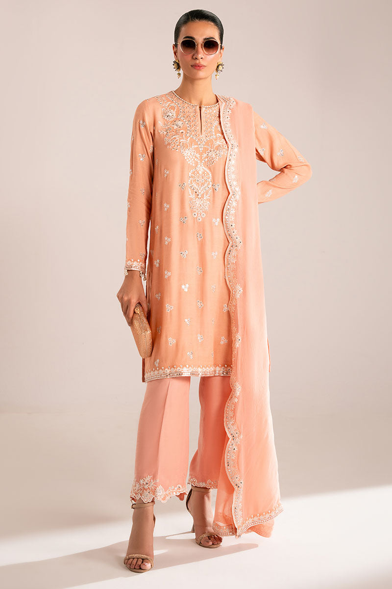 Elegant Muted Clay 3-Piece Outfit Set (Shirt, Trousers & Dupatta) for Women - Boho Chic Ethnic Wear Perfect for Weddings, Parties & Special Occasions
