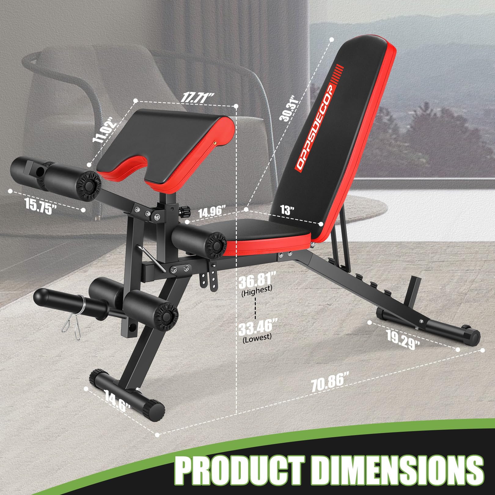 **OPPSDECOR Adjustable Weight Bench with Leg Extension & Curl, 800LBS Capacity Flat/Incline/Decline Workout Bench for Home Gym - Perfect for Strength Training, Bench Press & Full-Body Exercises**