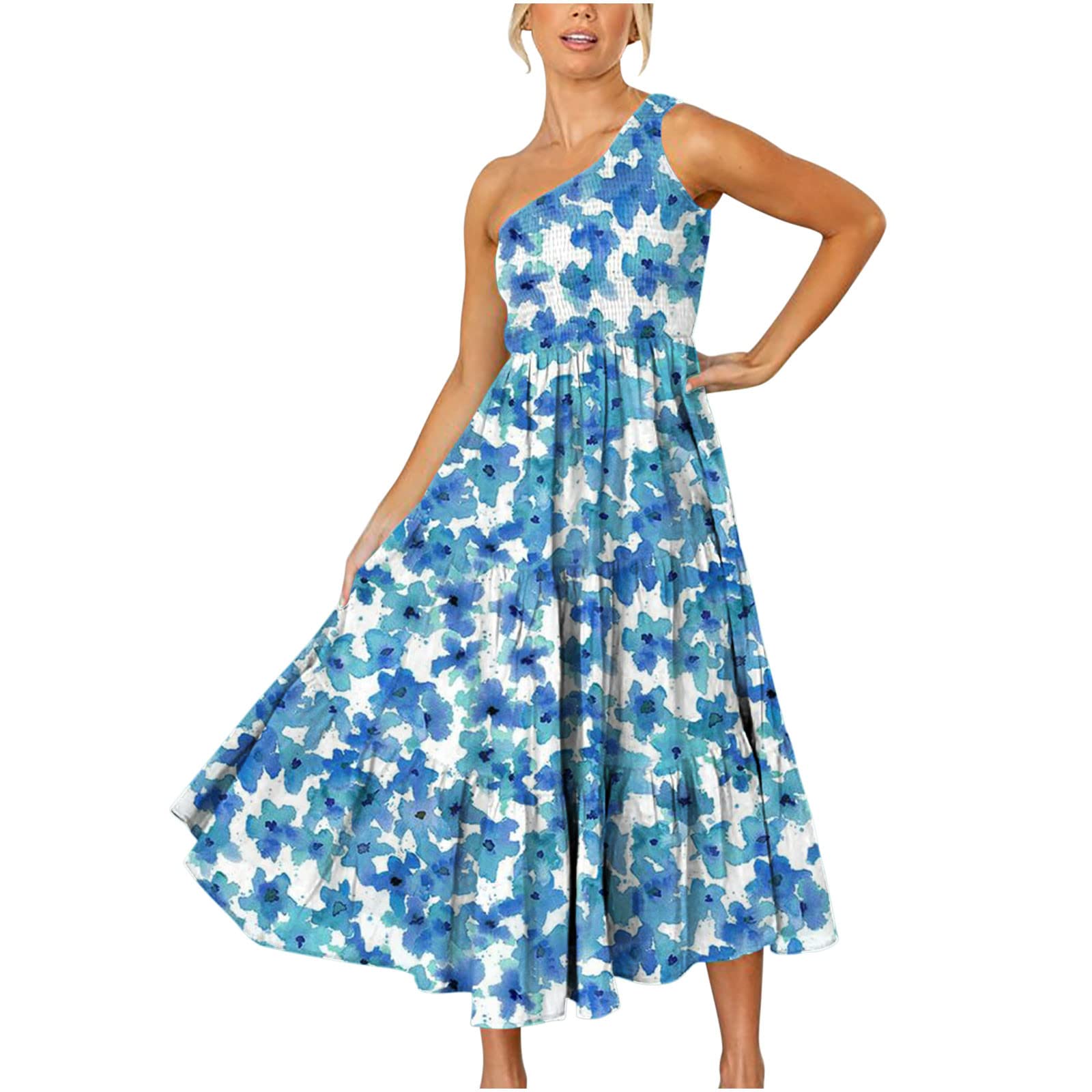 Boho Maxi Dress for Women - Sleeveless One Shoulder Summer Beach Dress | Sexy Long Flowy Dress for Vacations, Parties & Outdoor Events