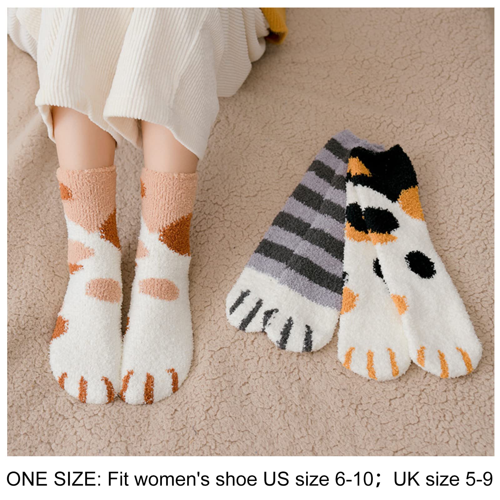 FEPITO 6 Pairs Women's Fuzzy Bed Socks - Winter Warm Fluffy Cozy Slipper Socks for Ladies (Black, Yellow, Grey) - Perfect for Sleeping, Lounging & Cold Weather Comfort
