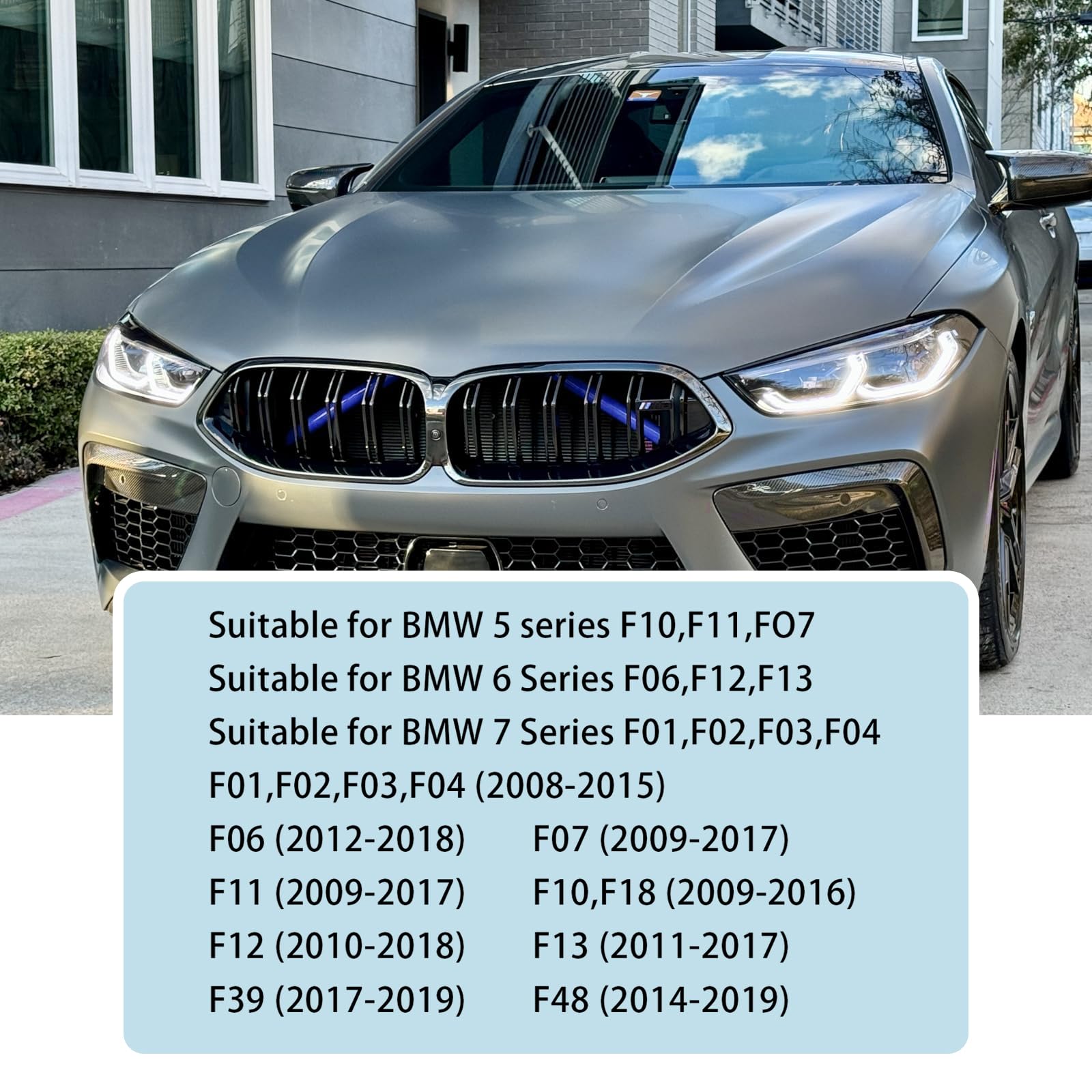 2 PCS Car Grill Inserts Decorative Strips - 12.9In x 1.1In Waterproof Durable ABS Front Grill Covers for BMW 3/4/5/6/7 Series & X1/X2/X3/X4/X5 - Blue Auto Accessories - Perfect for Car Customization & Vehicle Styling