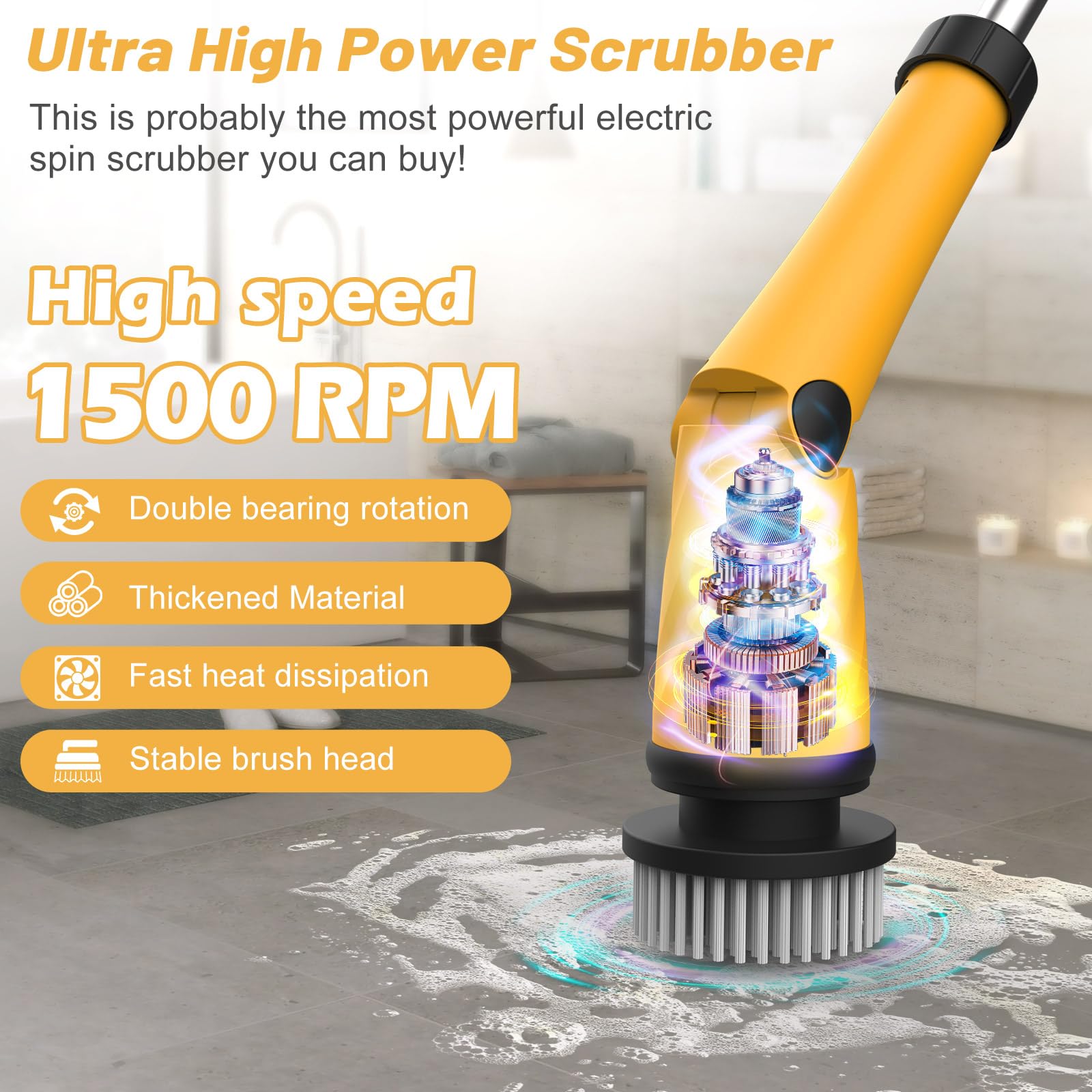 Qimedo Q2 Pro 1500 RPM Cordless Electric Spin Scrubber with 8 Brushes & LCD Display - Powerful Battery Powered Shower, Tile, Grout & Tub Cleaner - Effortless Cleaning for Bathroom, Kitchen & Floor Surfaces (Includes 2 Rechargeable Batteries)