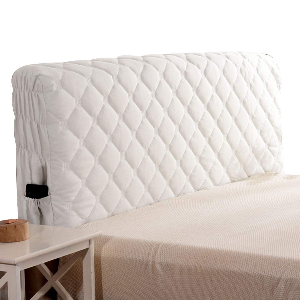 HDGZ Queen Size Headboard Protector Cover - Dustproof Cotton & Linen Slipcover for Bed Back (160x60cm, White) | Perfect for Bedroom, Guest Room & Hotel Use