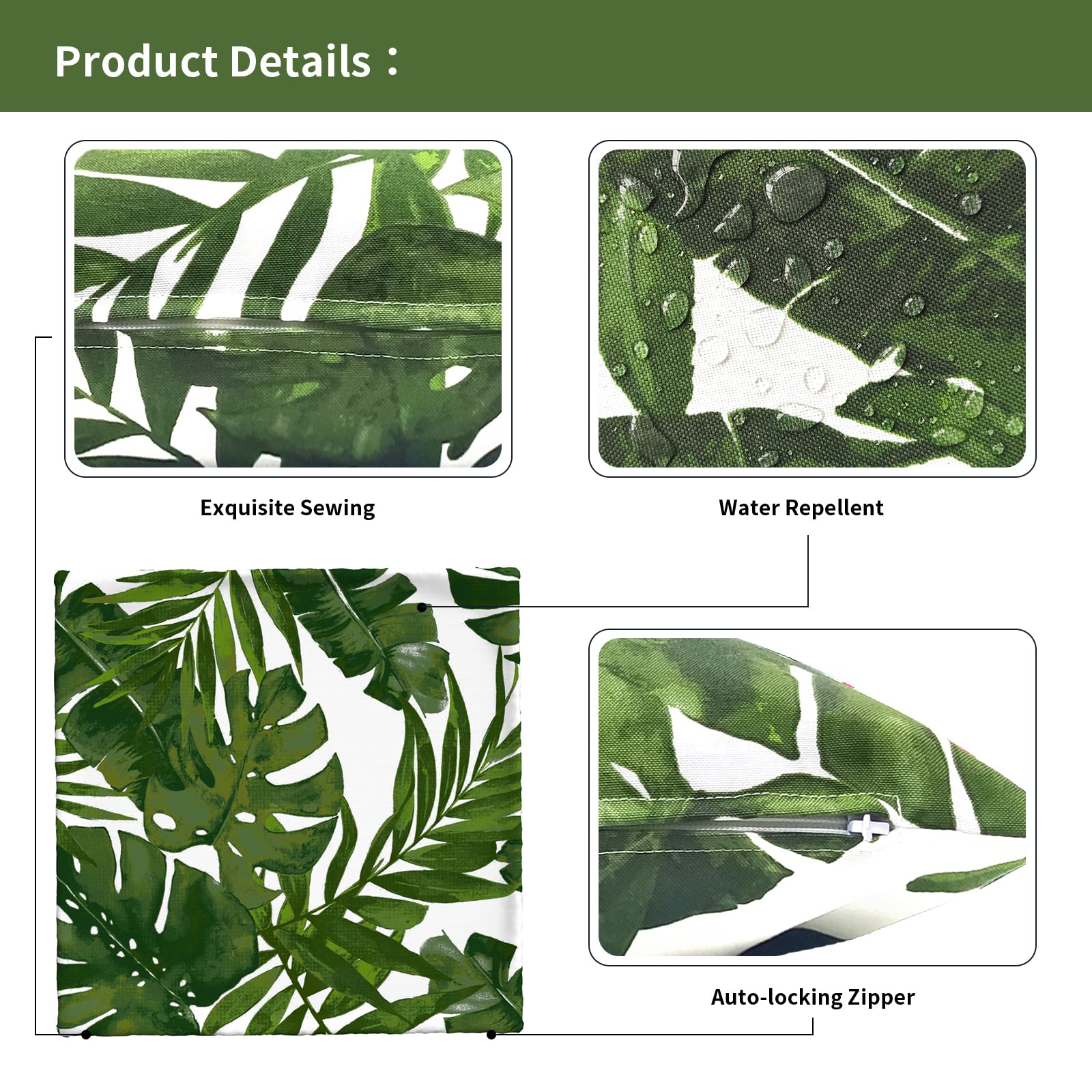 16x16 Inch Outdoor Throw Pillow Covers - Pack of 2 Square Patio Cushion Cases, Modern Decorative Back Cushion Covers for Garden Furniture, Farmhouse Couch - Palm Green | Perfect for Patio, Porch & Outdoor Living Spaces