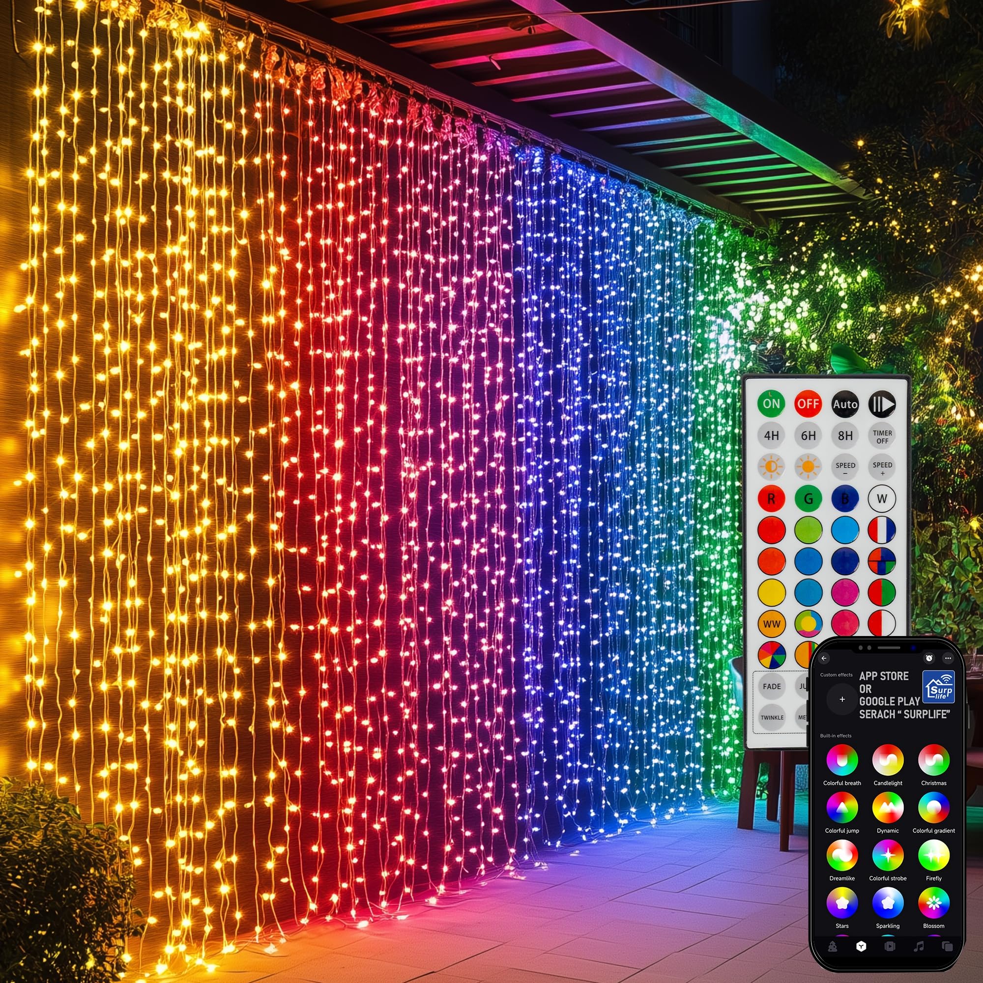 Dazzle Bright 300 LED Curtain String Lights - RGB Color Changing Fairy Lights with Remote & APP Control, Waterproof Smart Christmas Lights for Bedroom, Window, Party, Wedding, Garden, Wall Decor - Perfect for Holiday, Home, and Outdoor Decorations