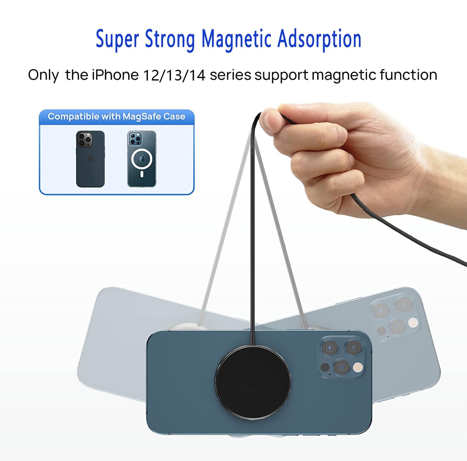 2024 MFi Certified 15W Magnetic Wireless Fast Charger with USB-C PD - Compatible with iPhone 15/15 Pro/15 Pro Max/14/13/12/11/X/XS & AirPods Pro 2 - Fast Wireless Charging for Home, Office & Travel - Black