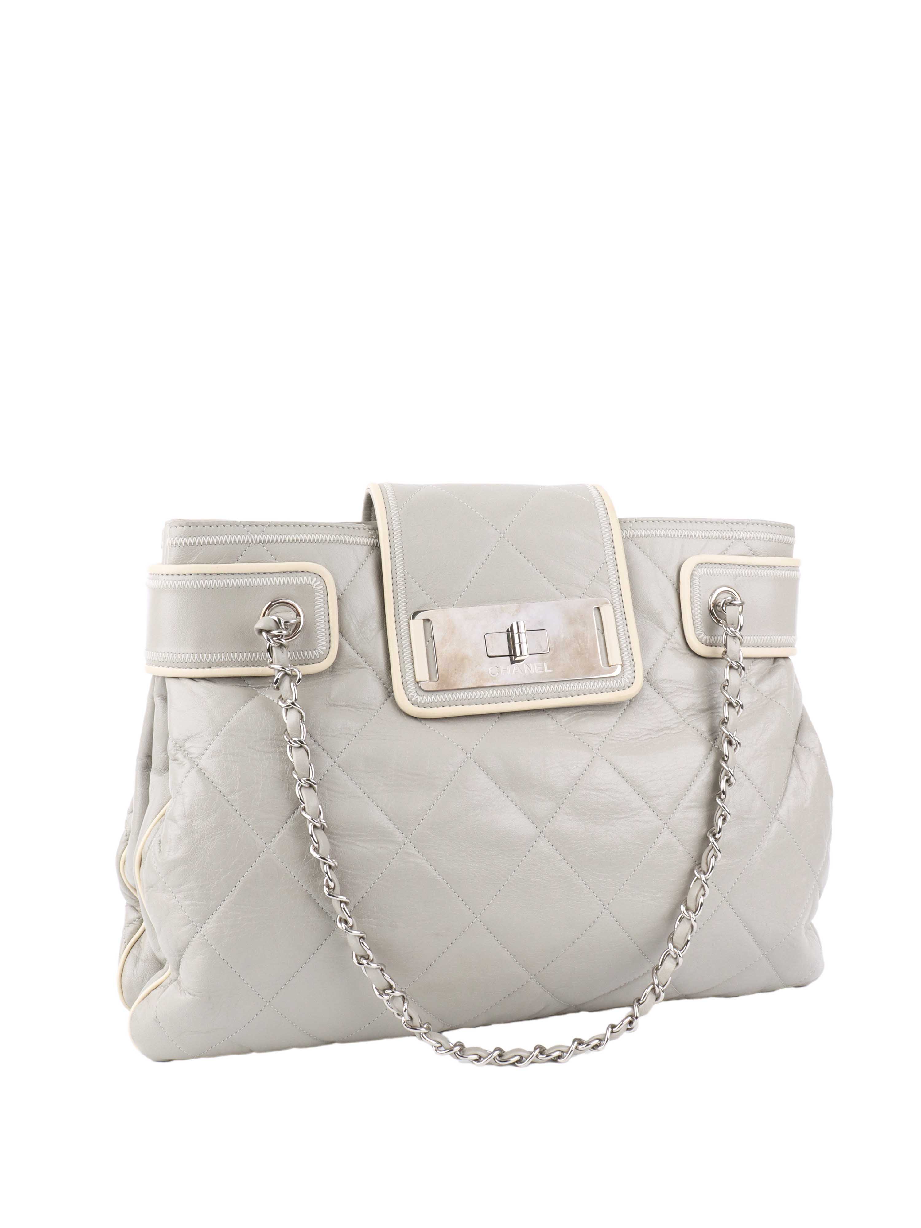 Chanel Grey Tote Bag for Women - Luxury Leather Handbag with Gold-Tone Hardware - Perfect for Work, Travel & Everyday Use