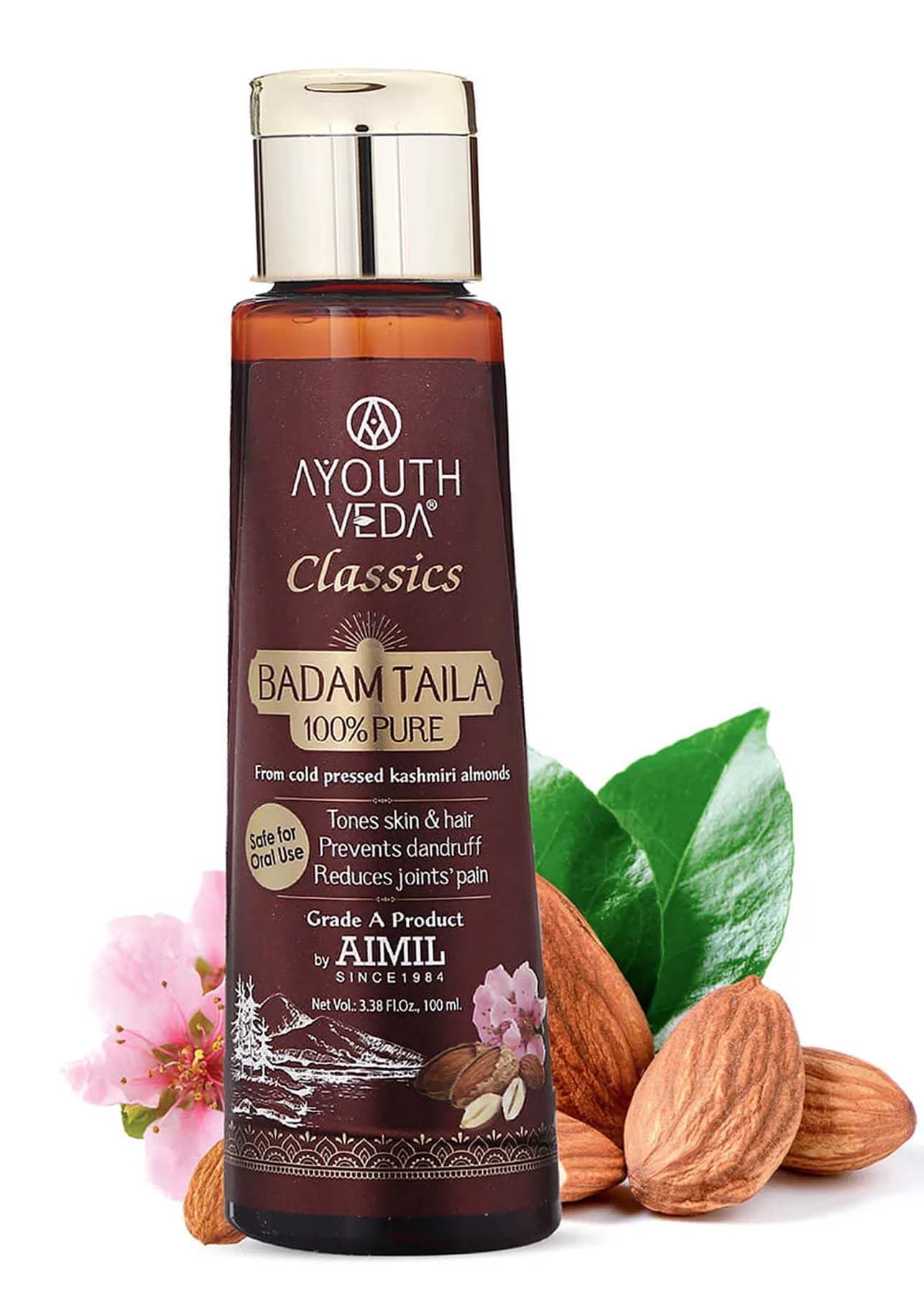 **Ayurvedic Badam Taila - 100% Pure Cold Pressed Kashmir Almond Oil for Skin & Hair Care | Natural Massage Oil to Prevent Dandruff & Nourish Scalp | Safe for Oral Use (100ml) | Perfect for Daily Hair Treatment & Relaxing Body Massage**
