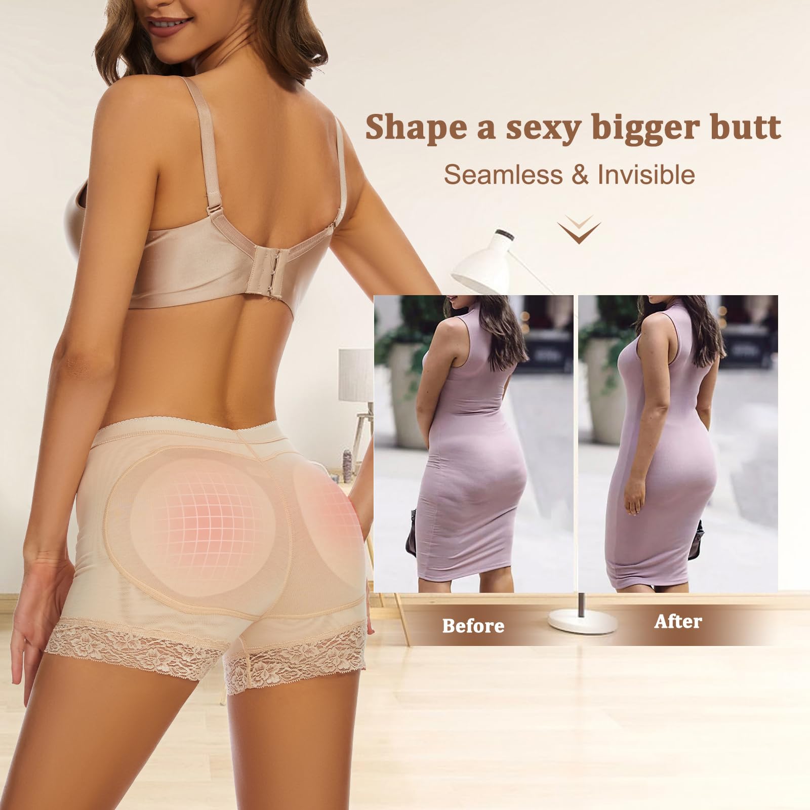 Lift & Shape Butt Enhancer Panties for Women - Seamless Padded Underwear with Hip Enhancer - Comfortable Boyshort Shapewear for Everyday Wear & Special Occasions