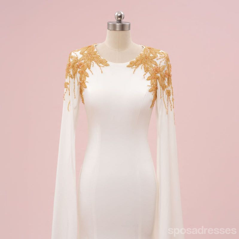 Elegant White Mermaid Long Sleeve Maxi Prom Dress for Women - Formal Evening Gown for Party, Wedding & Special Occasions