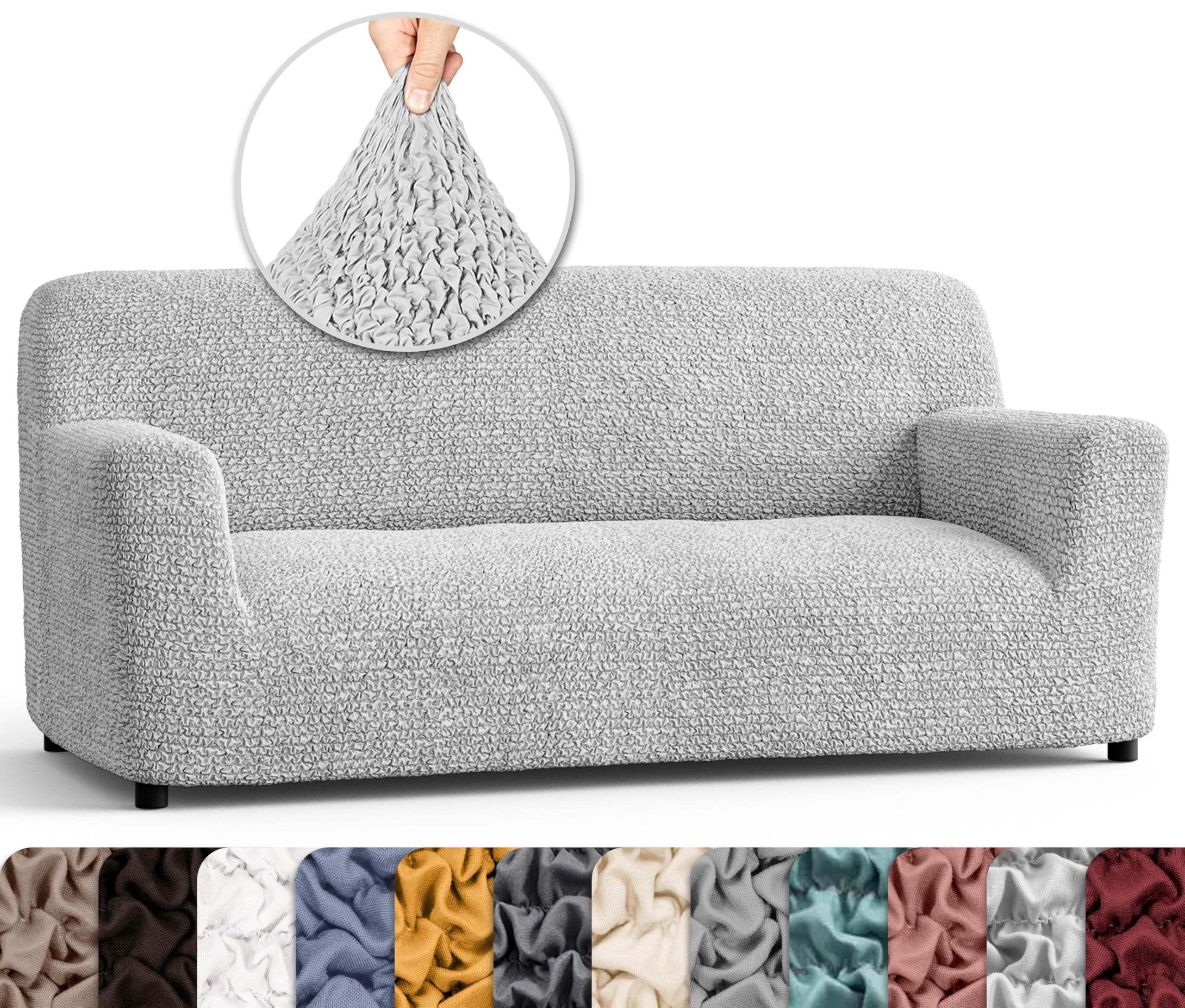 PAULATO BY GA.I.CO. Stretch Sofa Slipcover - Washable Microfiber Couch Cover with 1-Piece Form Fit - Soft & Stylish Furniture Protector for Pets - Light Grey - Perfect for Living Room, Family Room & Pet-Friendly Homes
