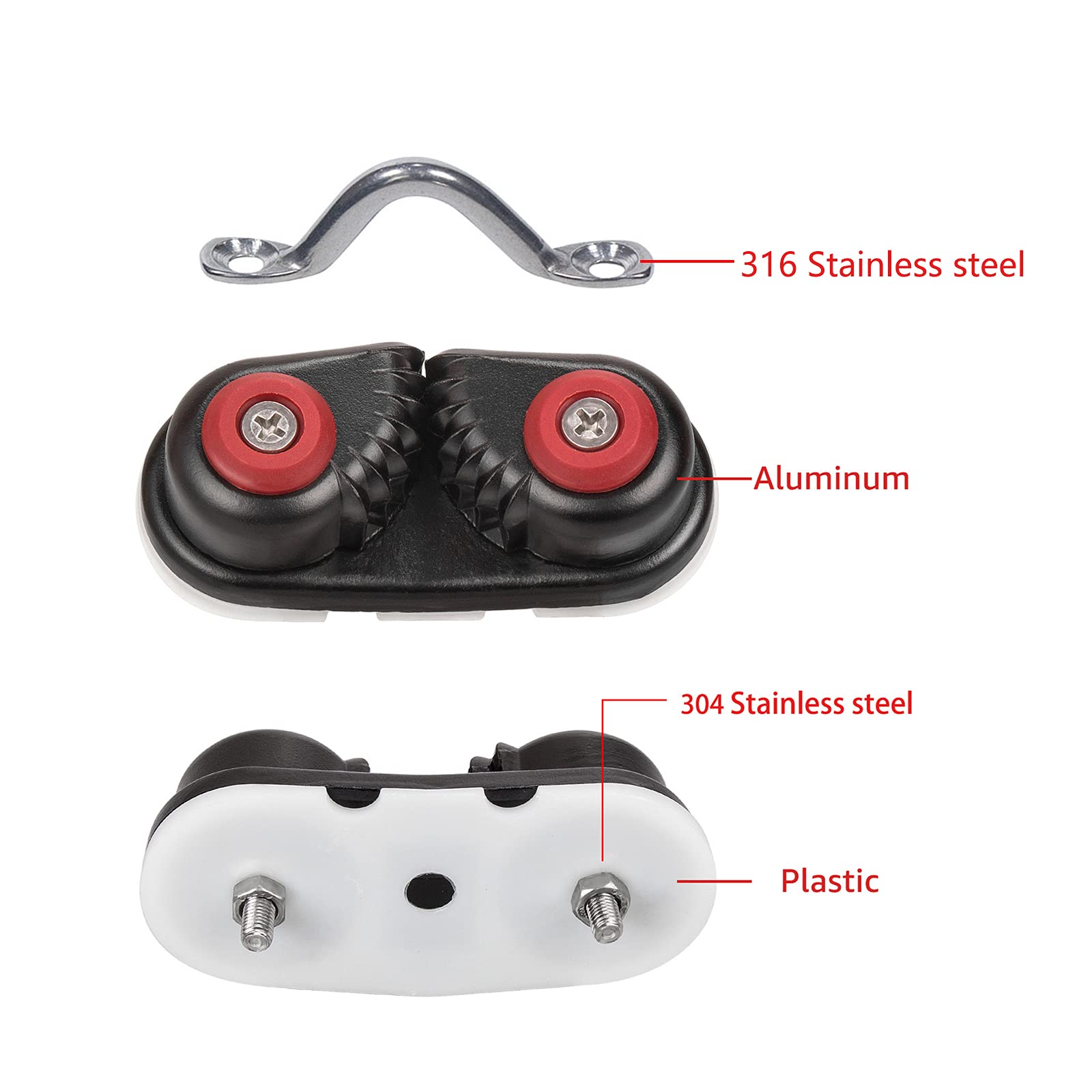 Premium Marine Boat Cam Cleats for Rope - Heavy Duty Ball Bearing Fast Entry Cleats for Sailing, Kayaking & Boating - Fits Rope Sizes Up to 5/8 Inch (2-Pack) - Perfect for Sailboat Rigging, Dock Lines & Water Sports Accessories