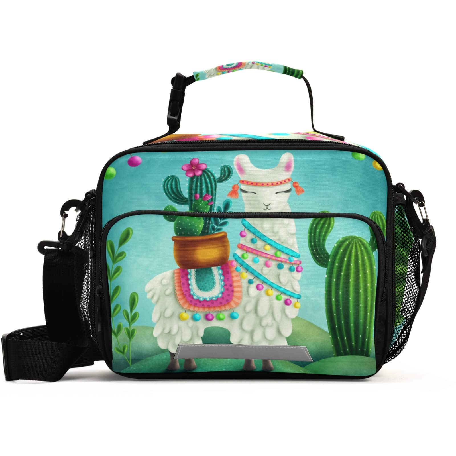Insulated Lunch Bag with Adjustable Shoulder Strap - Cute Llama & Cactus Design Reusable Cooler Tote for Work, Picnic & Outdoor Activities | Perfect for Women & Men