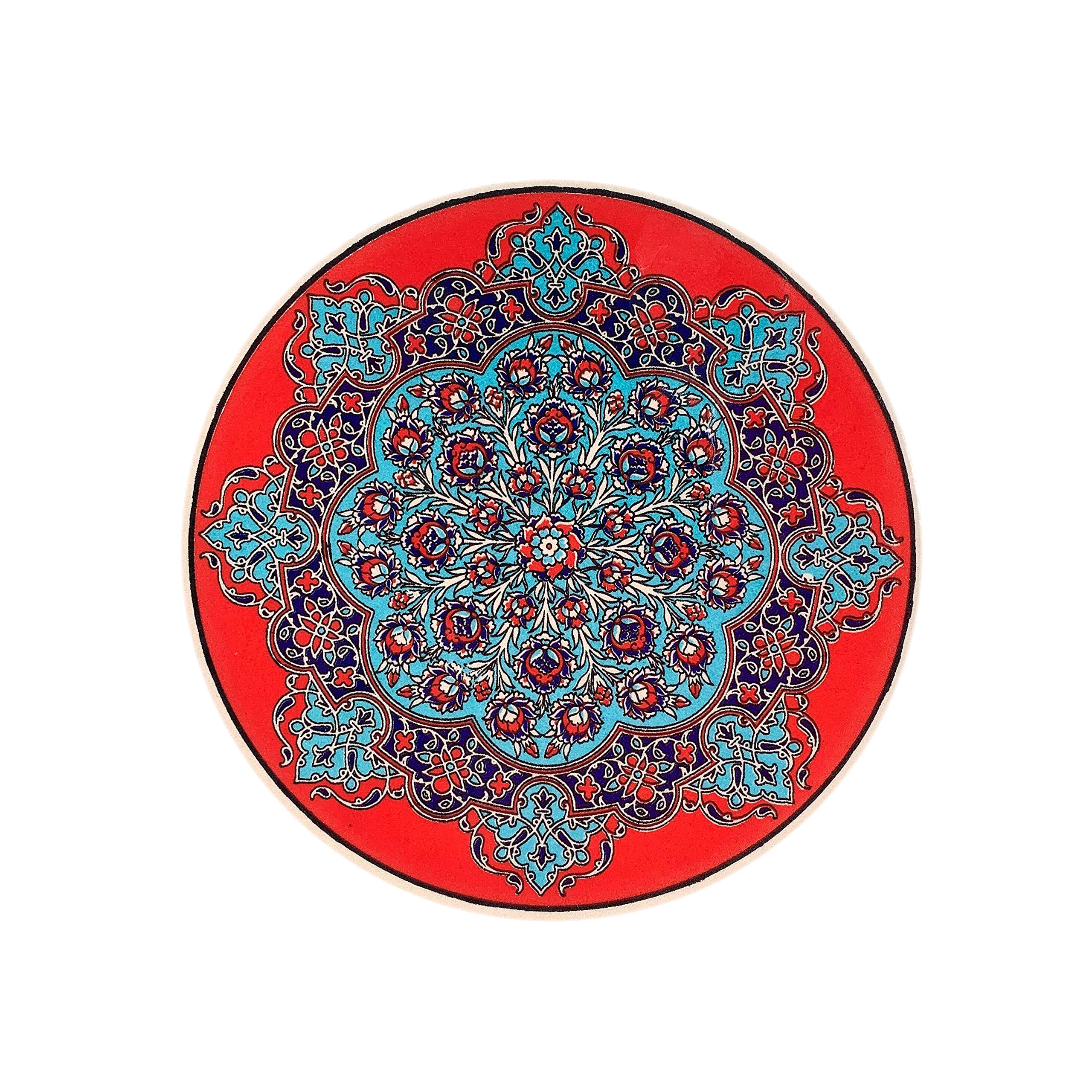 Handmade Fethiye Turkish Ceramic Trivet Pot Holder - Ottoman Style Heat Resistant Coaster for Hot Pots, Pans & Dishes - Durable Scratch Proof Kitchen Accessory for Oven, Table & Housewarming Gifts - Perfect for Turkish Tea Sets, Dinner Parties & Home Decor