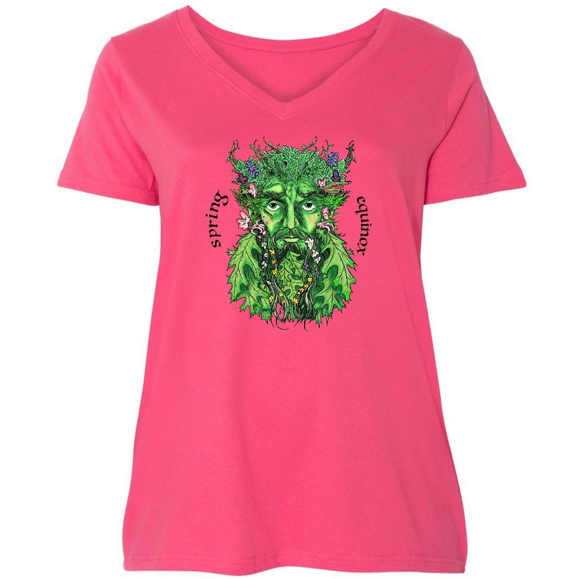 Inktastic 1st Day of Spring Greenman Spring Equinox Women's Plus Size V-Neck T-Shirt - Comfortable Casual Tee for Spring Celebrations & Outdoor Festivals