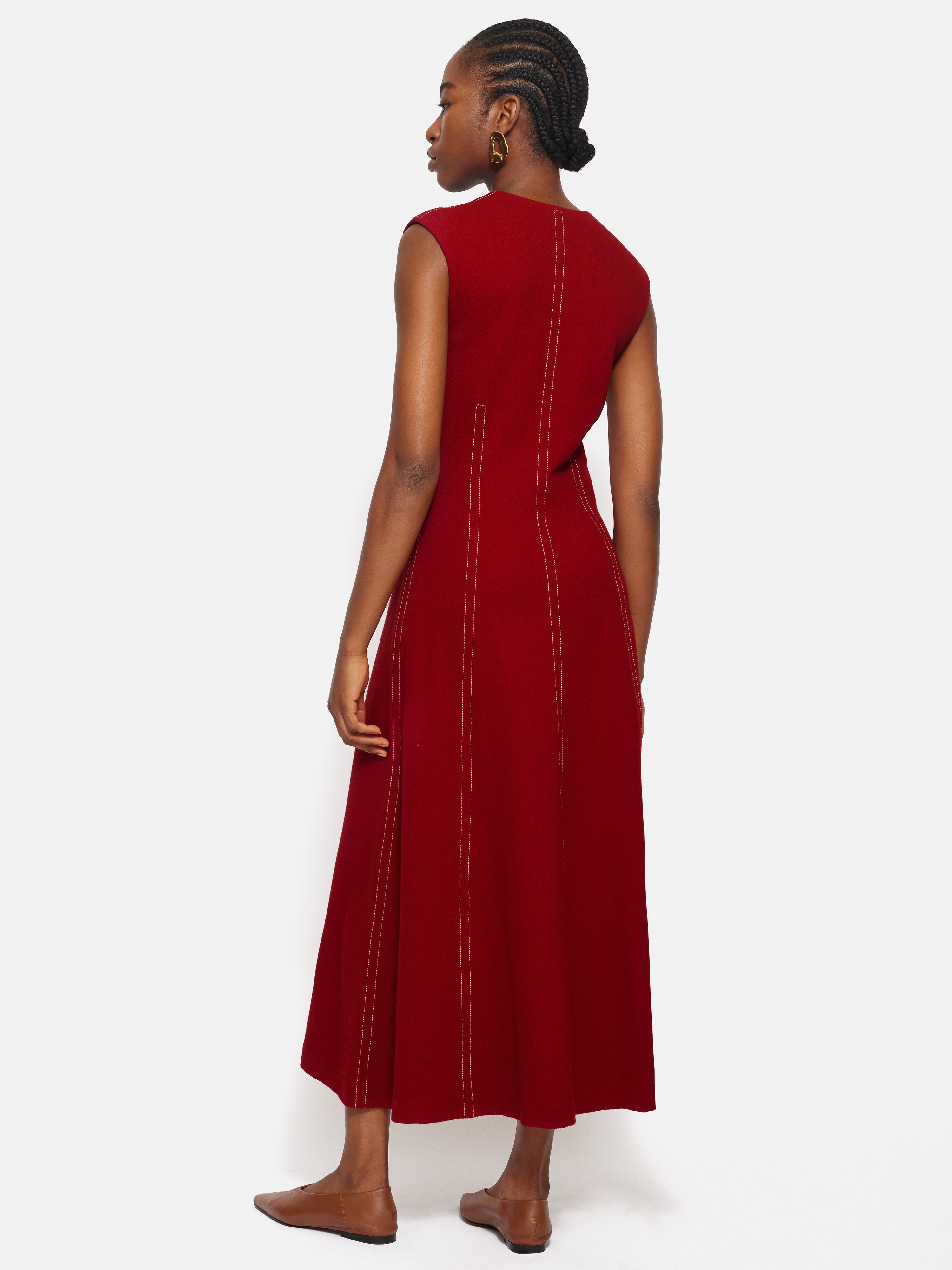 Elegant Red Sleeveless Stitched Dress for Women - Perfect for Summer Parties, Weddings & Casual Outings