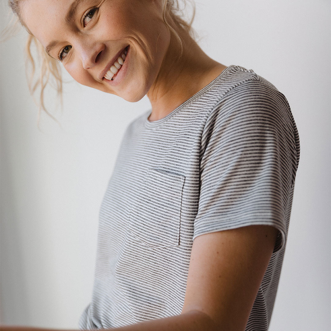 Premium Basic Tee for Men & Women - Soft Grey Micro Stripe Cotton T-Shirt - Casual Everyday Wear, Layering Essential, Office & Weekend Outfits