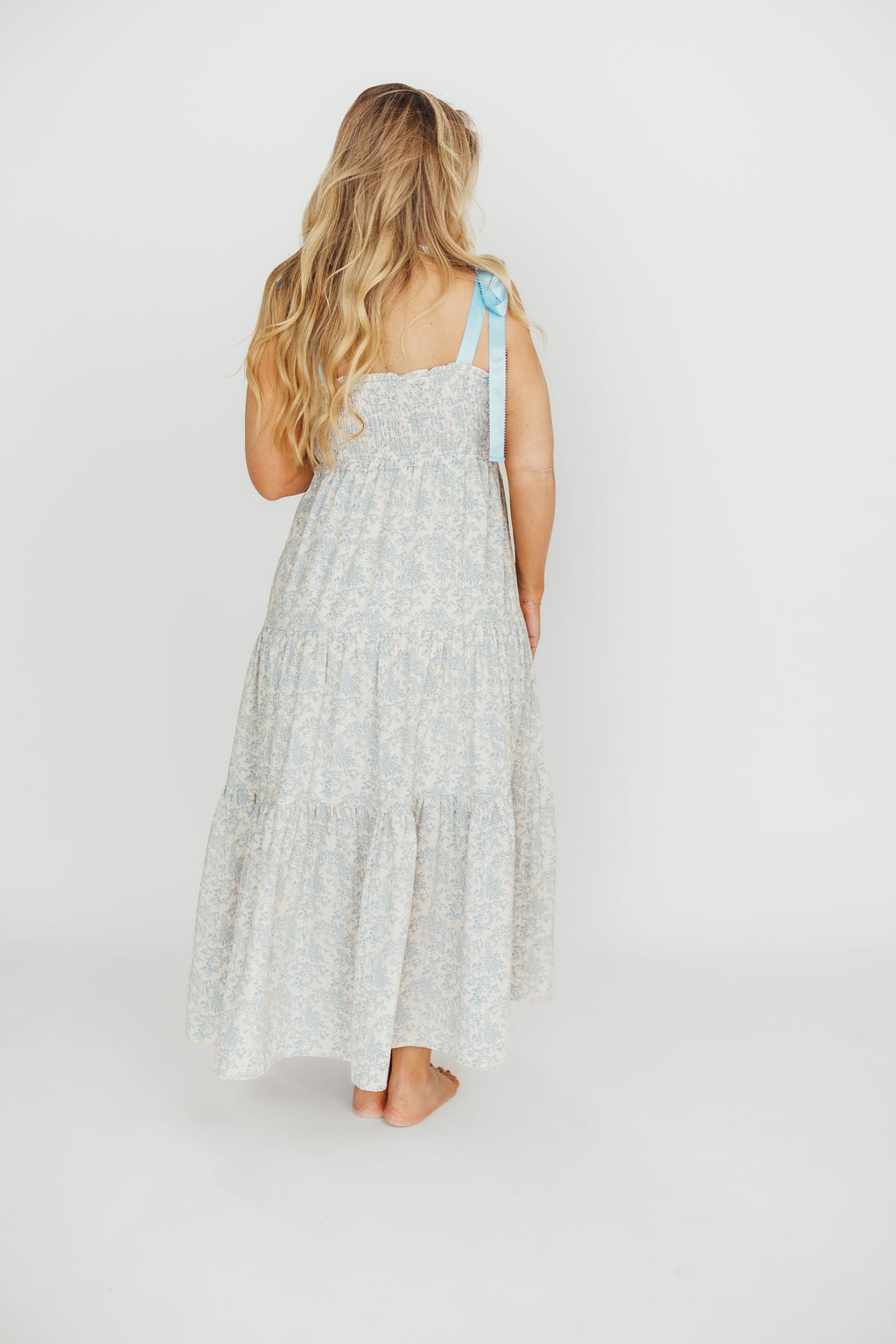 Lottie Blue Floral Tiered Maxi Dress - Women's Summer Boho Beach Dress for Vacation, Wedding & Party Wear