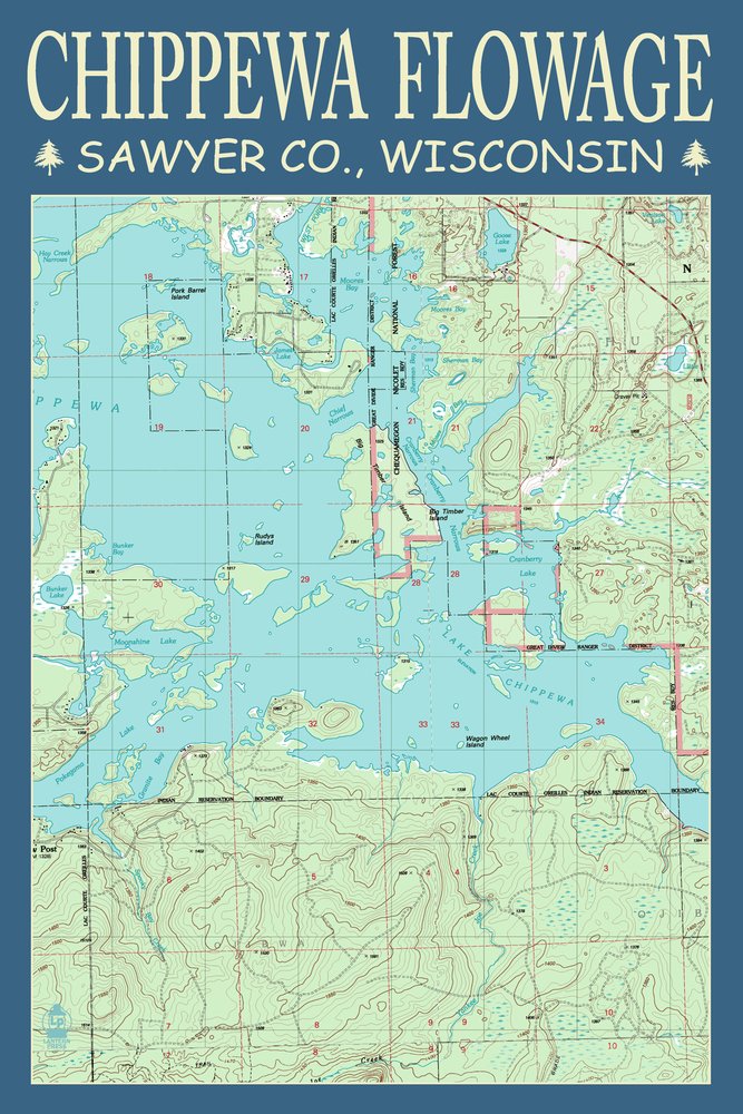 Chippewa Flowage Wisconsin Fishing Map - 12x18 Inch Sawyer County Wall Art Poster for Home & Office Decor | Perfect for Anglers, Cabin & Lake House Decorations