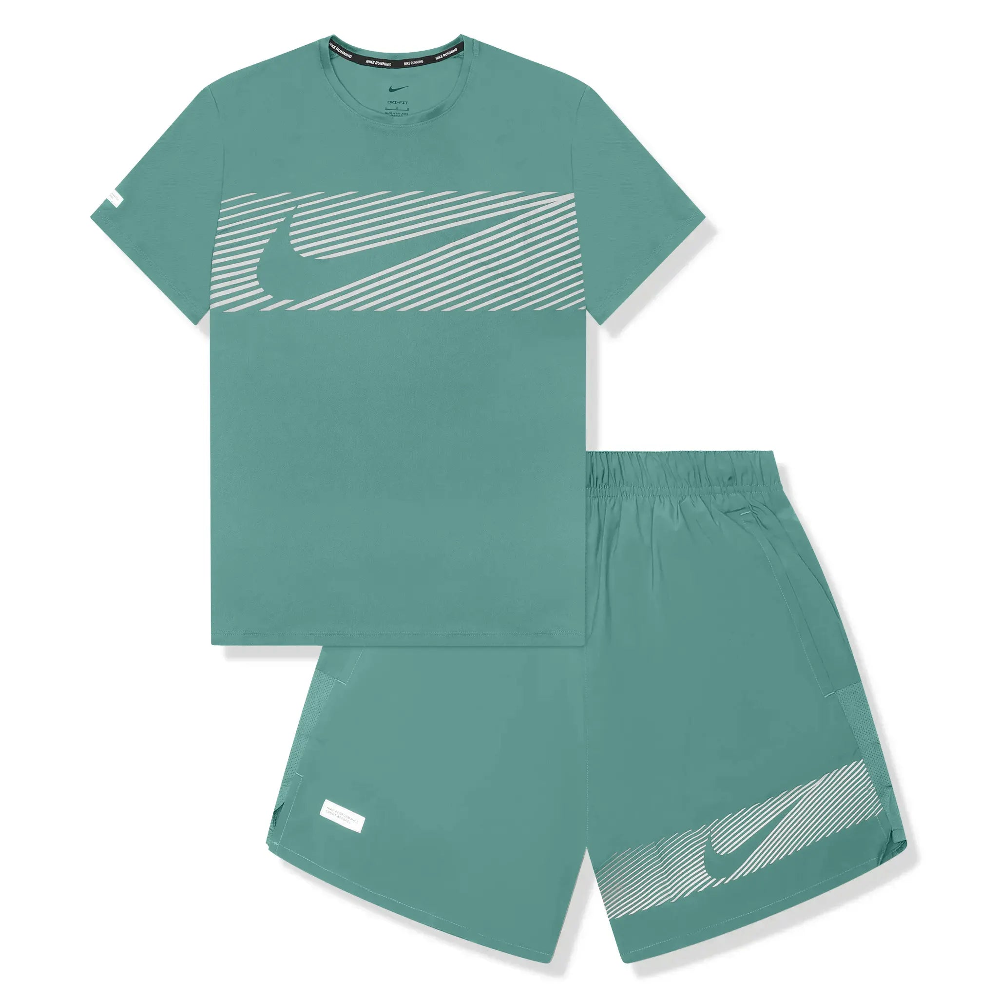 Nike Flash Miler Running T-Shirt & Shorts Set in Cyan Green - Lightweight Breathable Workout Clothes for Men - Perfect for Jogging, Gym Training and Outdoor Sports