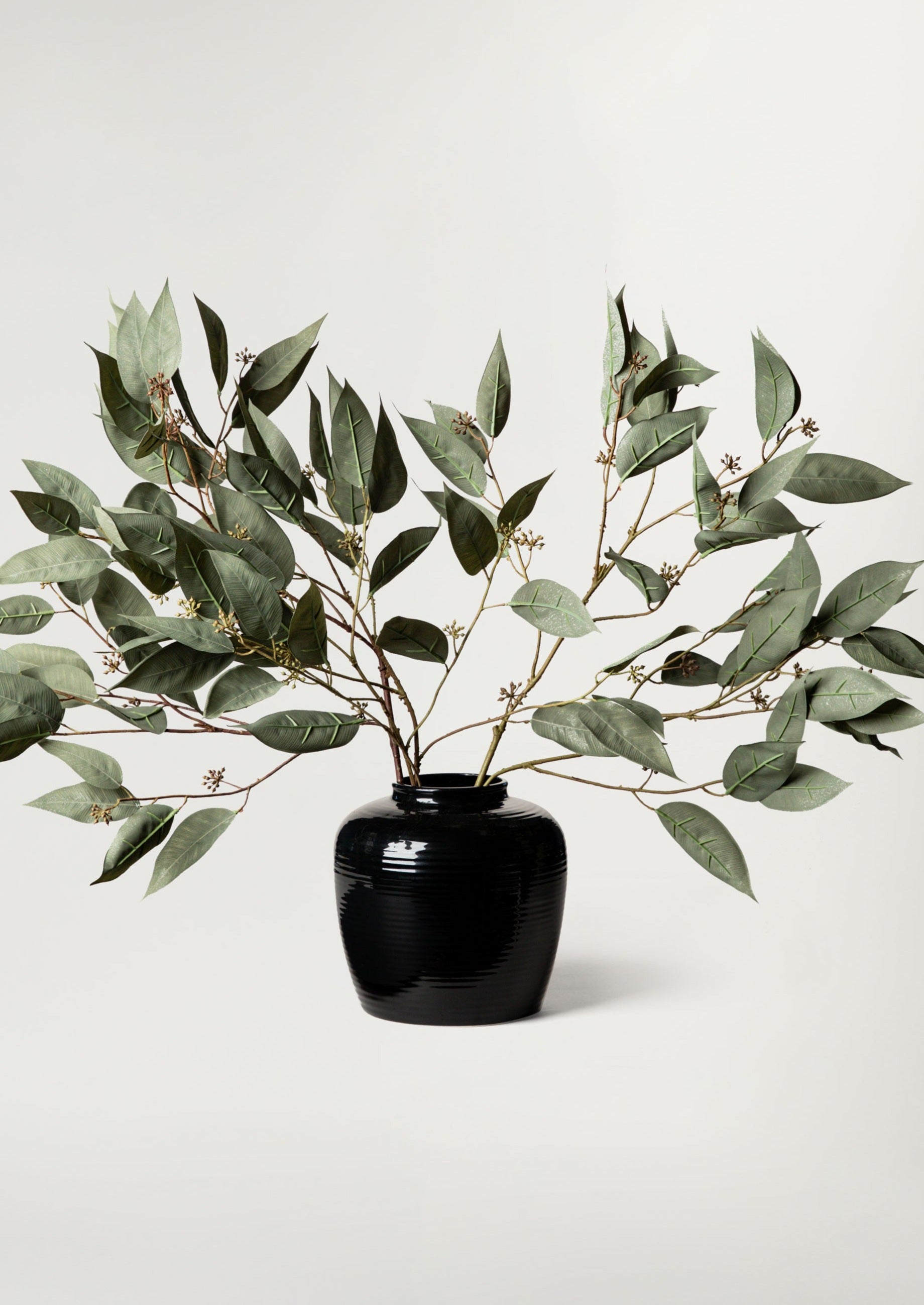 Glazed Afloral Ribbed Stoneware Table Vase in Noir - 8