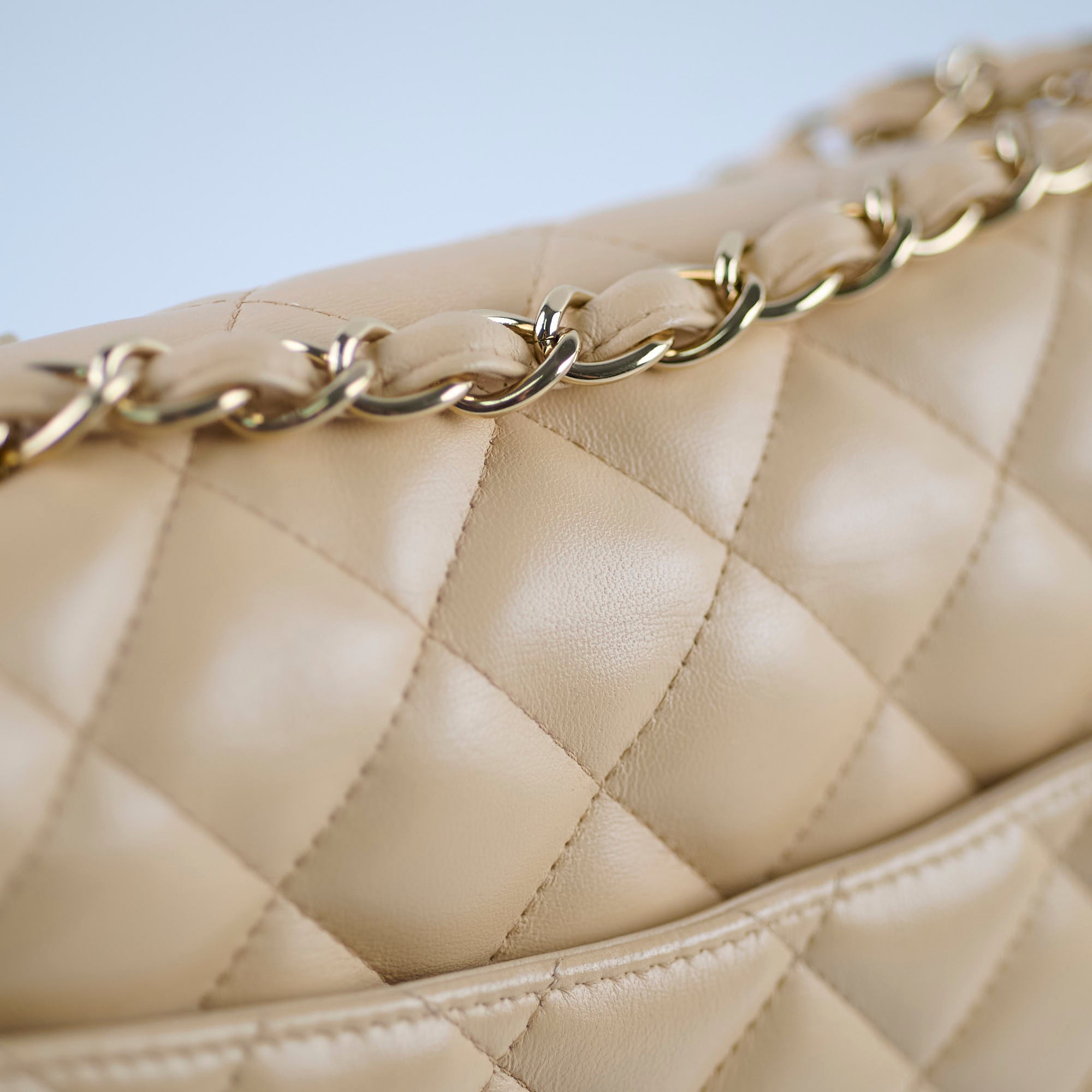 Authentic Chanel Single Flap Jumbo Bag in Beige Lambskin Leather (12 Series 2009) - Luxury Handbag for Women, Perfect for Work, Evening Events & Fashionable Outfits
