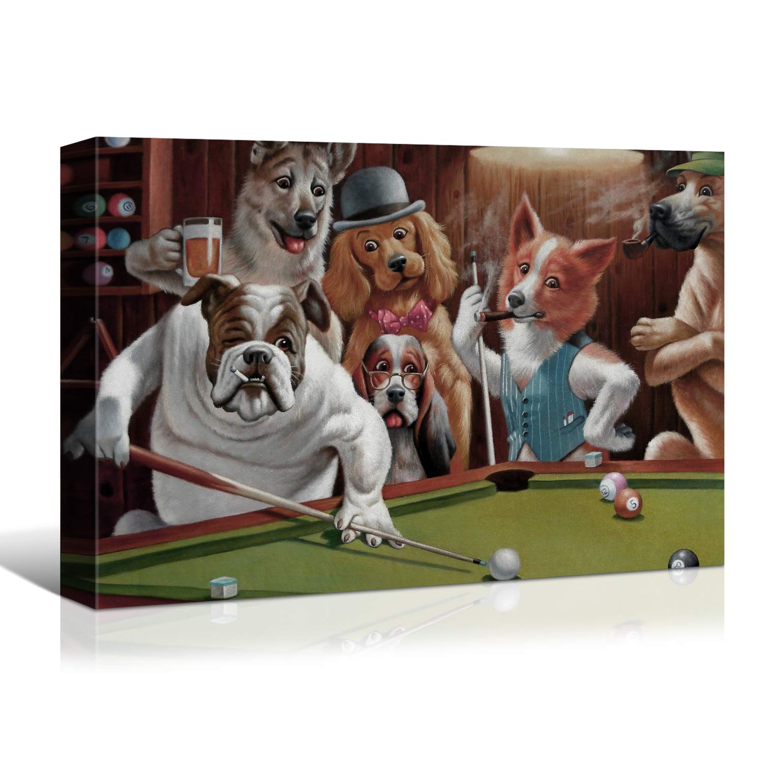 Denozer Dogs Playing Billiards Canvas Wall Art - Premium Giclee Print Gallery Wrapped Modern Home Decor - 48x32 Inches Ready to Hang - Perfect for Living Room, Office & Game Room Decor