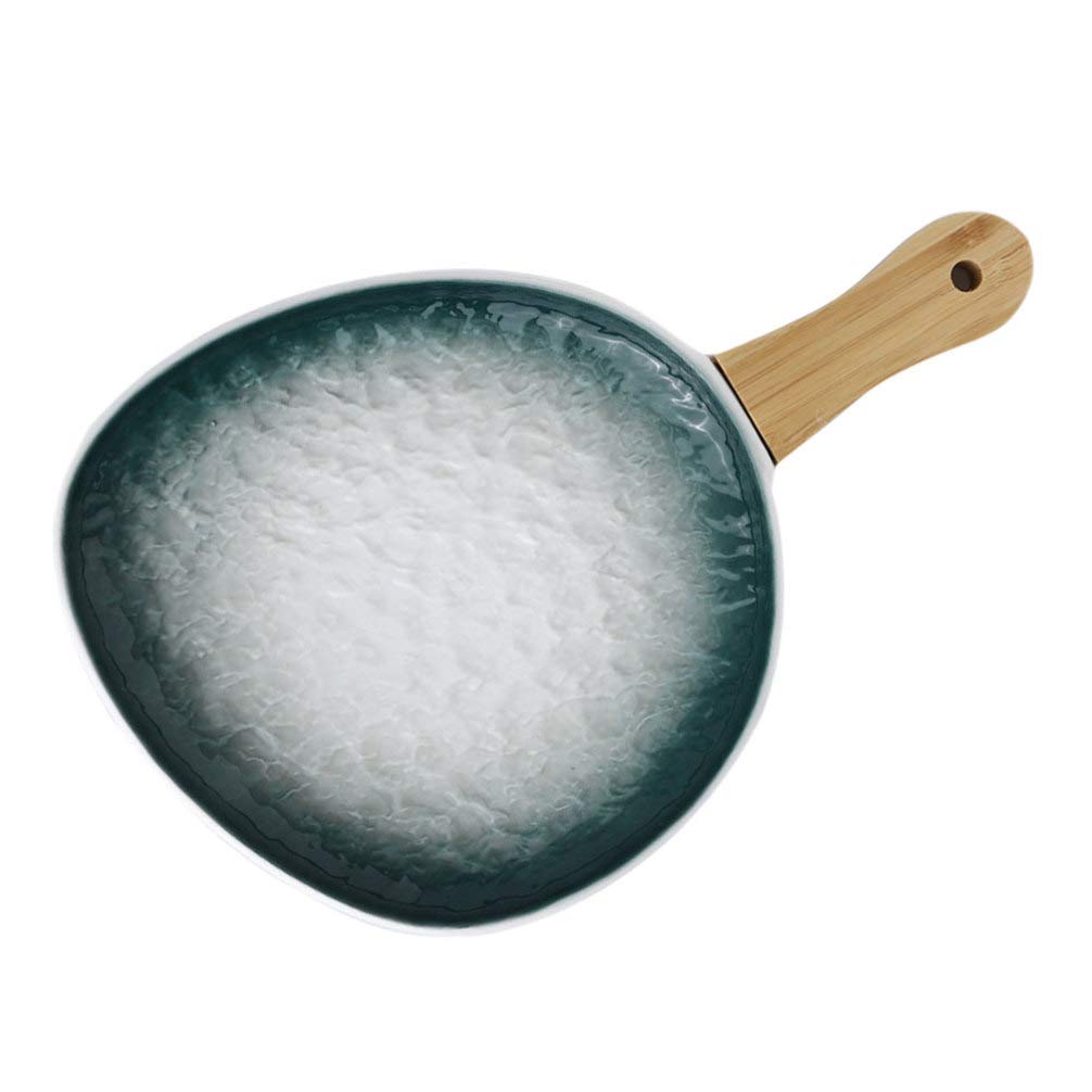 Yardwe Ceramic Platter with Water Wave Relief Texture - Porcelain Serving Plate & Baking Dish with Single Handle for Steak, Pasta, Salad - Elegant Green Dinnerware for Home Entertaining, Restaurant Use & Holiday Gatherings