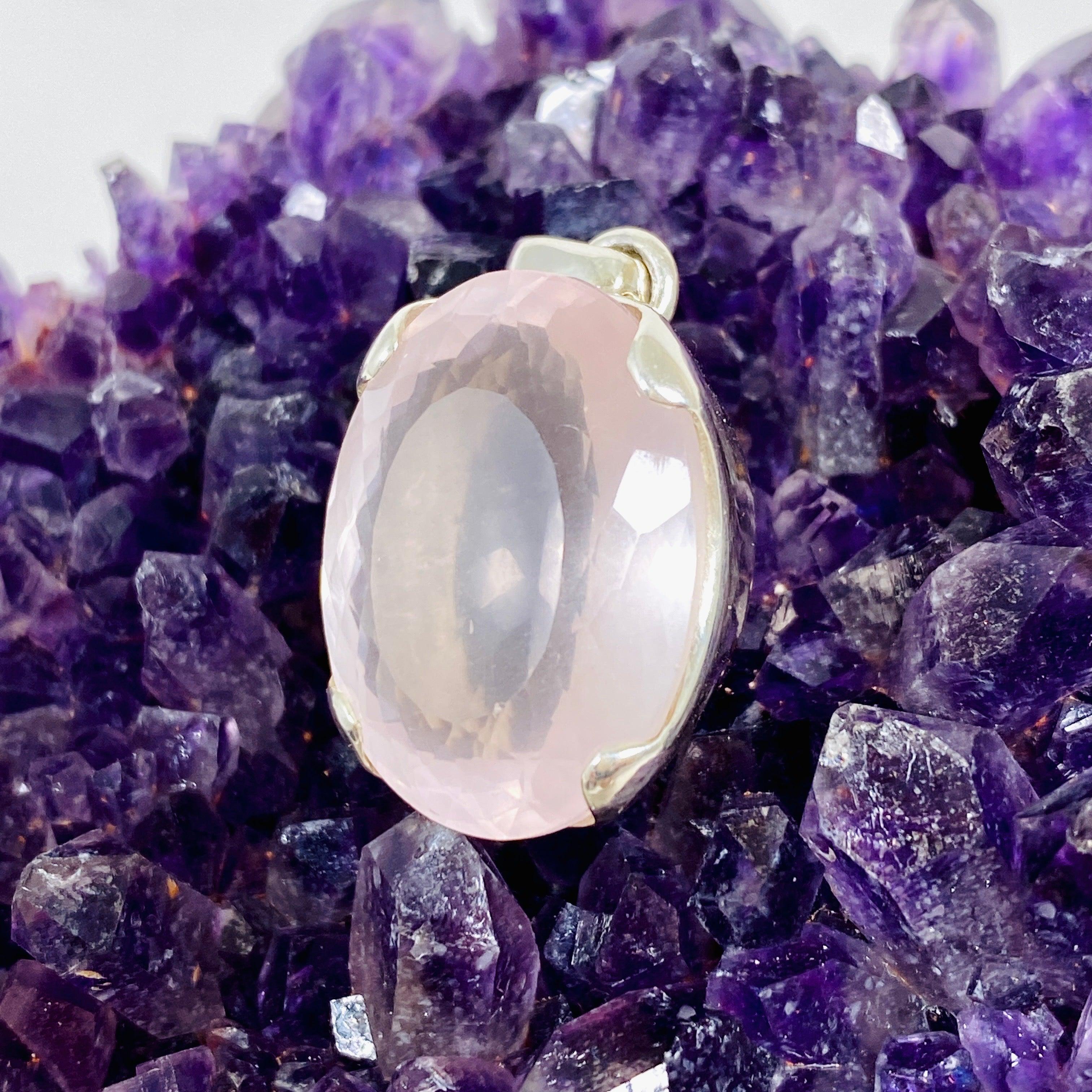 Rose Quartz Faceted Oval Pendant Necklace - Natural Healing Stone Jewelry for Women - Perfect for Meditation, Yoga & Spiritual Gifts