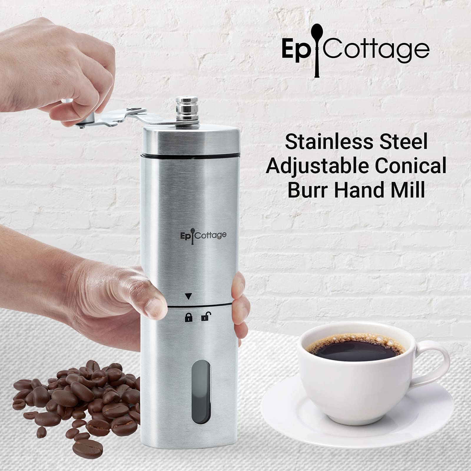 Premium Manual Coffee Grinder - Adjustable Stainless Steel Conical Burr Mill for Espresso, French Press & Pour Over - Portable Hand Crank Coffee Bean Grinder for Travel, Camping, Backpacking & Home Use - Perfect for Outdoor Adventures & Daily Brewing