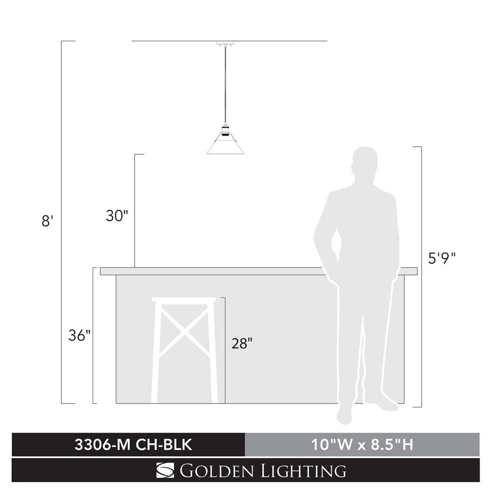 Golden Lighting 3306-M CH Orwell Chrome Pendant Light - Modern Kitchen Island Hanging Light Fixture with Chrome Shade for Dining Room, Living Room & Bedroom Ceiling Lighting Decor