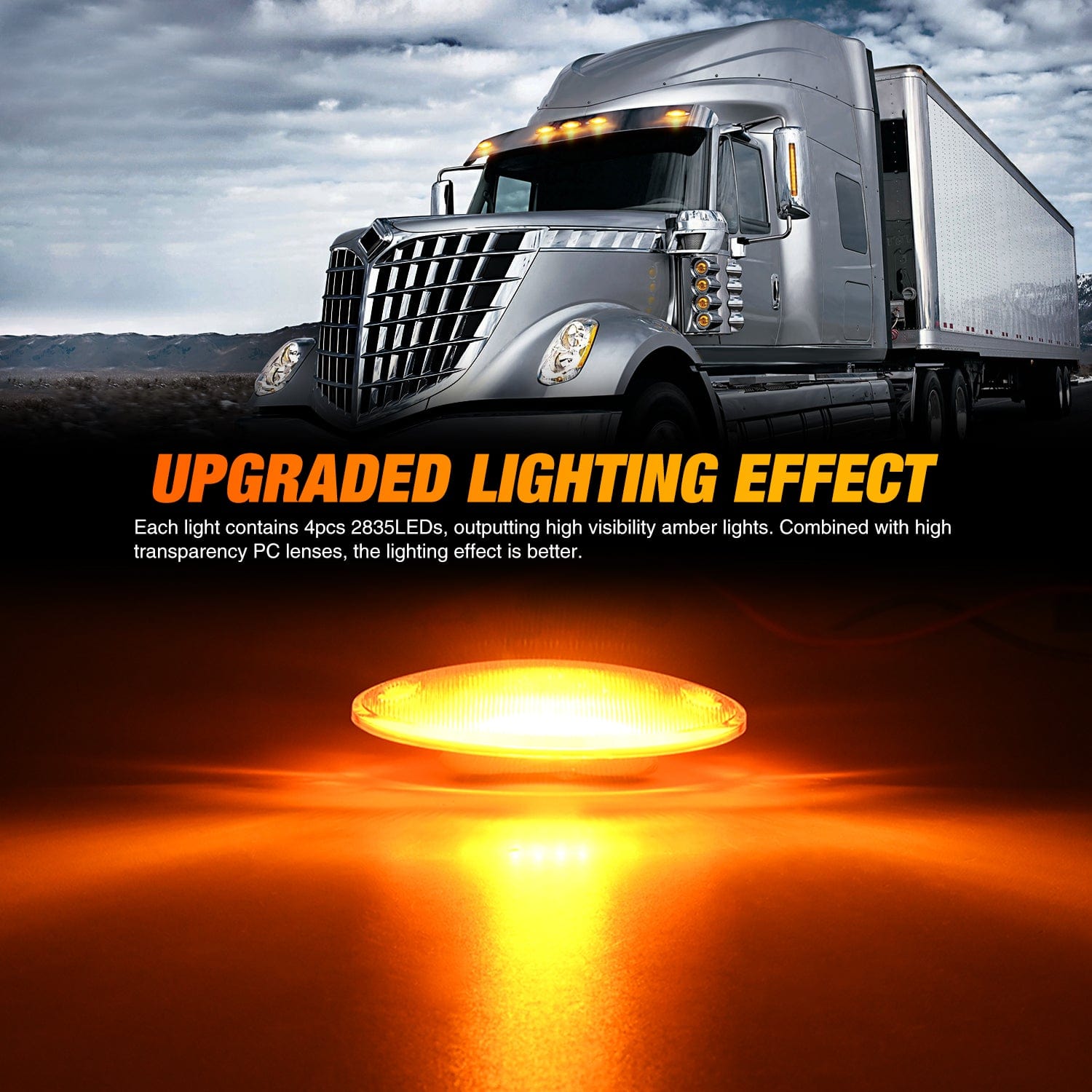 5PCS 4LED Amber Cab Roof Marker Lights for Trucks - DOT Approved Clearance Lights - Waterproof & Durable for Semi Trailers, RVs, and Commercial Vehicles - Perfect for Night Driving & Road Safety