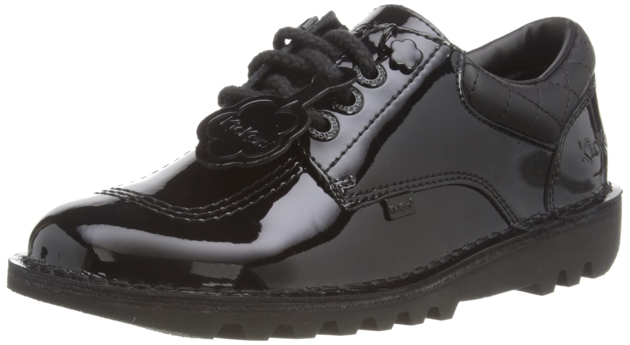 Kickers Youth Girls' Kick Lo Quilted Patent Leather School Shoes - Comfortable & Stylish Uniform Footwear for School, Church & Special Occasions