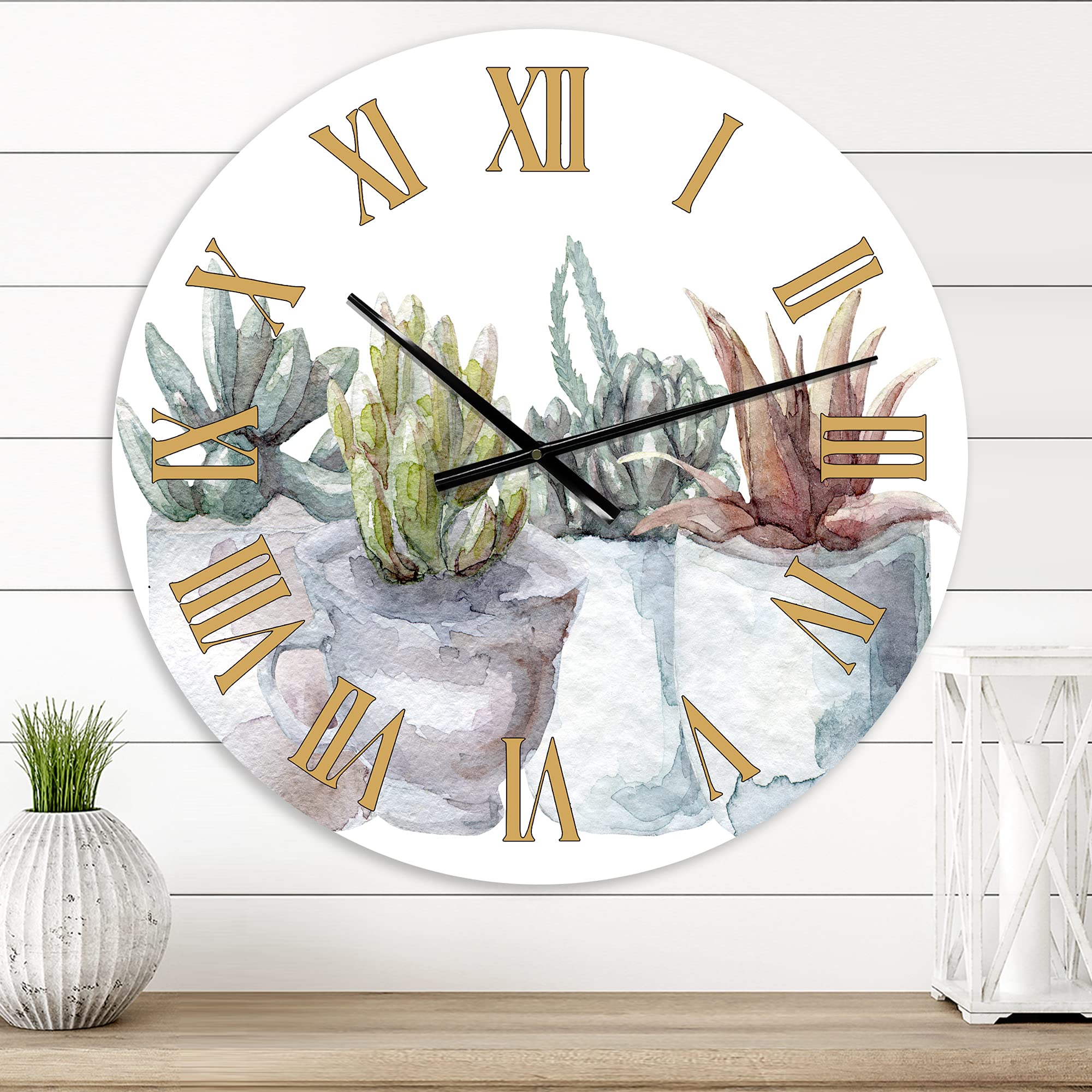 Farmhouse Wall Clock with Cactus & Succulent Design - Large Botanical Wall Decor for Bedroom, Living Room & Kitchen | Rustic Home Decor Gift Idea