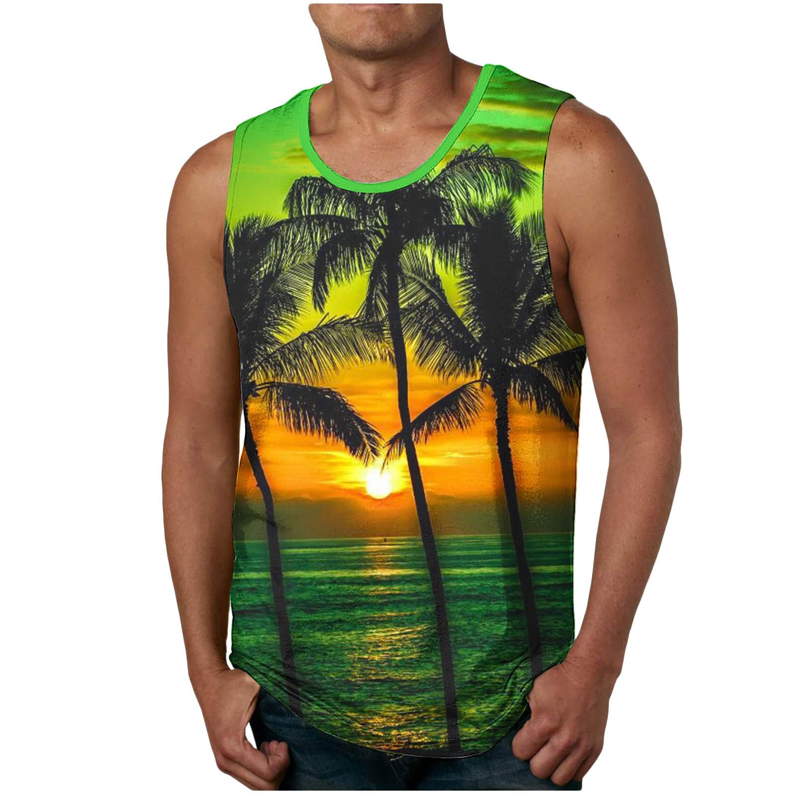 Wodceeke Men's Summer Tank Tops - Sleeveless Beach Shirts, Hawaiian Graphic T-Shirts for Gym Workout & Athletic Wear | Casual Streetwear, Vacation Style & Sports Undershirts