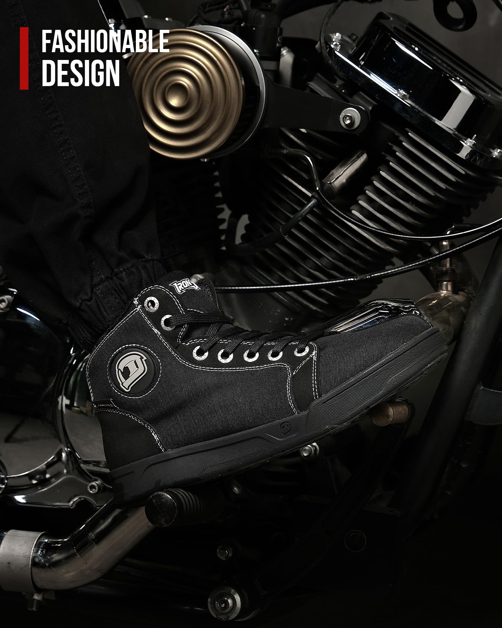 IRON JIA'S Men's Motorcycle Shoes - Breathable Protective Streetbike Footwear with Anti-Slip Sole for Powersports (Black, Size 9.5) - Perfect for Casual Riding & Urban Commuting