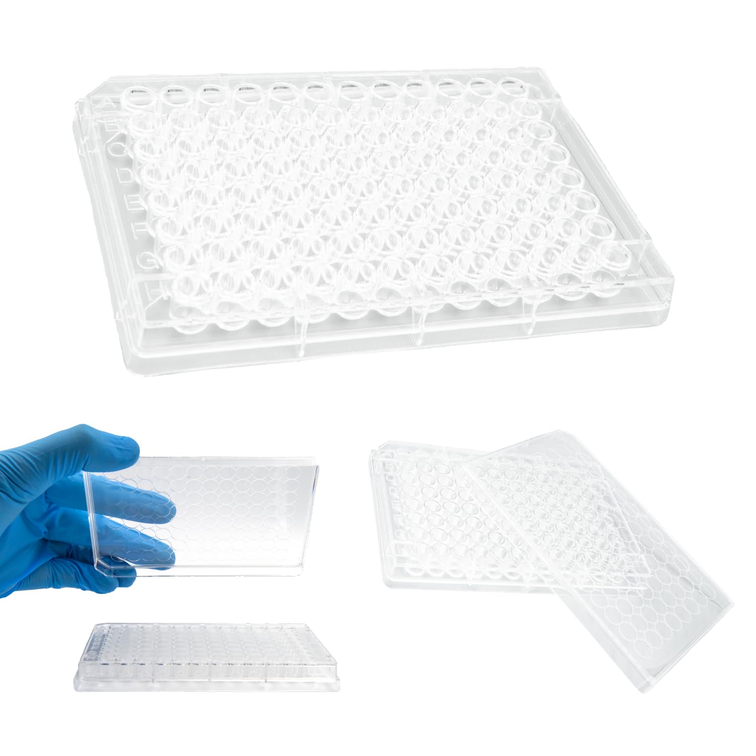 96-Well Polystyrene Flat-Bottom Microplate - Clear Sterile 96 Well Plates with Lids [Pack of 100] for Laboratory Research, ELISA Testing & Cell Culture Applications