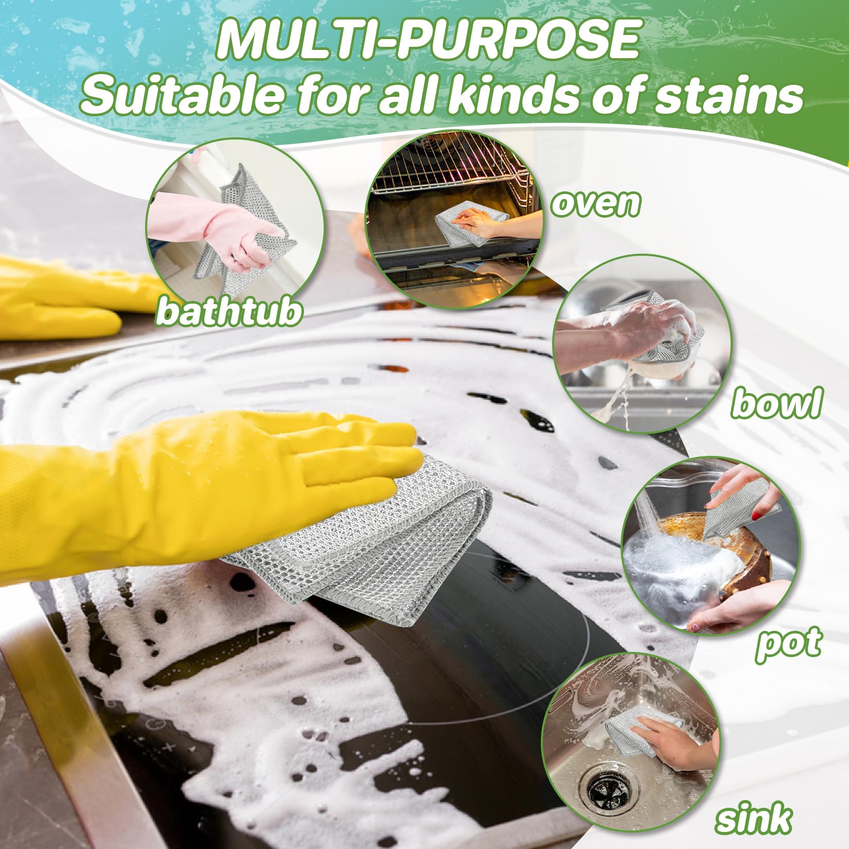 MAQIHAN Stainless Steel Scrubber - 8 Pack Multipurpose Non-Scratch Dish Cleaning Pads for Kitchen & Bathroom | Safe for Pots, Pans, Sinks, Ovens & Grills | Perfect for Tough Grease & Stubborn Stains | Wet & Dry Use for Deep Cleaning