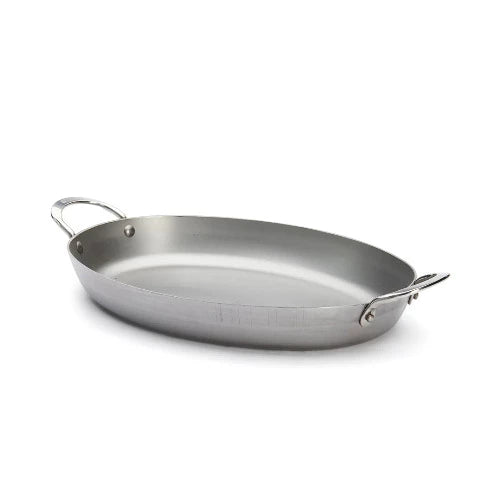 de Buyer 14-Inch Oval Roasting Pan - Heavy Duty Carbon Steel Oven Safe Cookware for Turkey, Chicken, Roasts - Perfect for Thanksgiving, Holiday Dinners & Family Meals