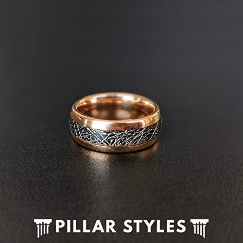 18K Rose Gold Black Meteorite Tungsten Ring for Men - 8mm Durable Wedding Band, Engagement Gift for Him & Her - Perfect for Anniversaries, Proposals & Special Occasions