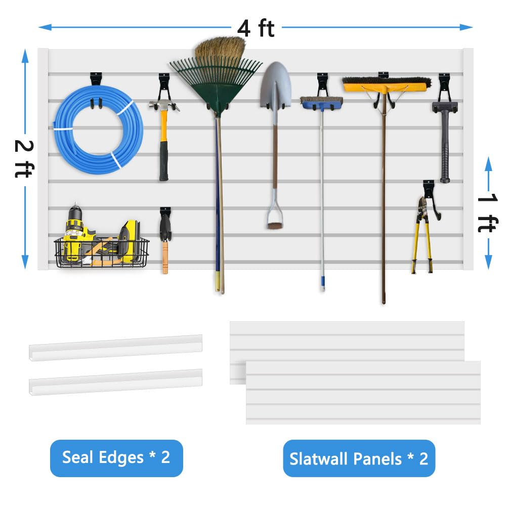 Heavy Duty PVC Slatwall Panel - 4x2 Feet Garage Wall Organizer for Tools & Storage | Durable Garage Organization System for Home, Workshop & Retail Displays